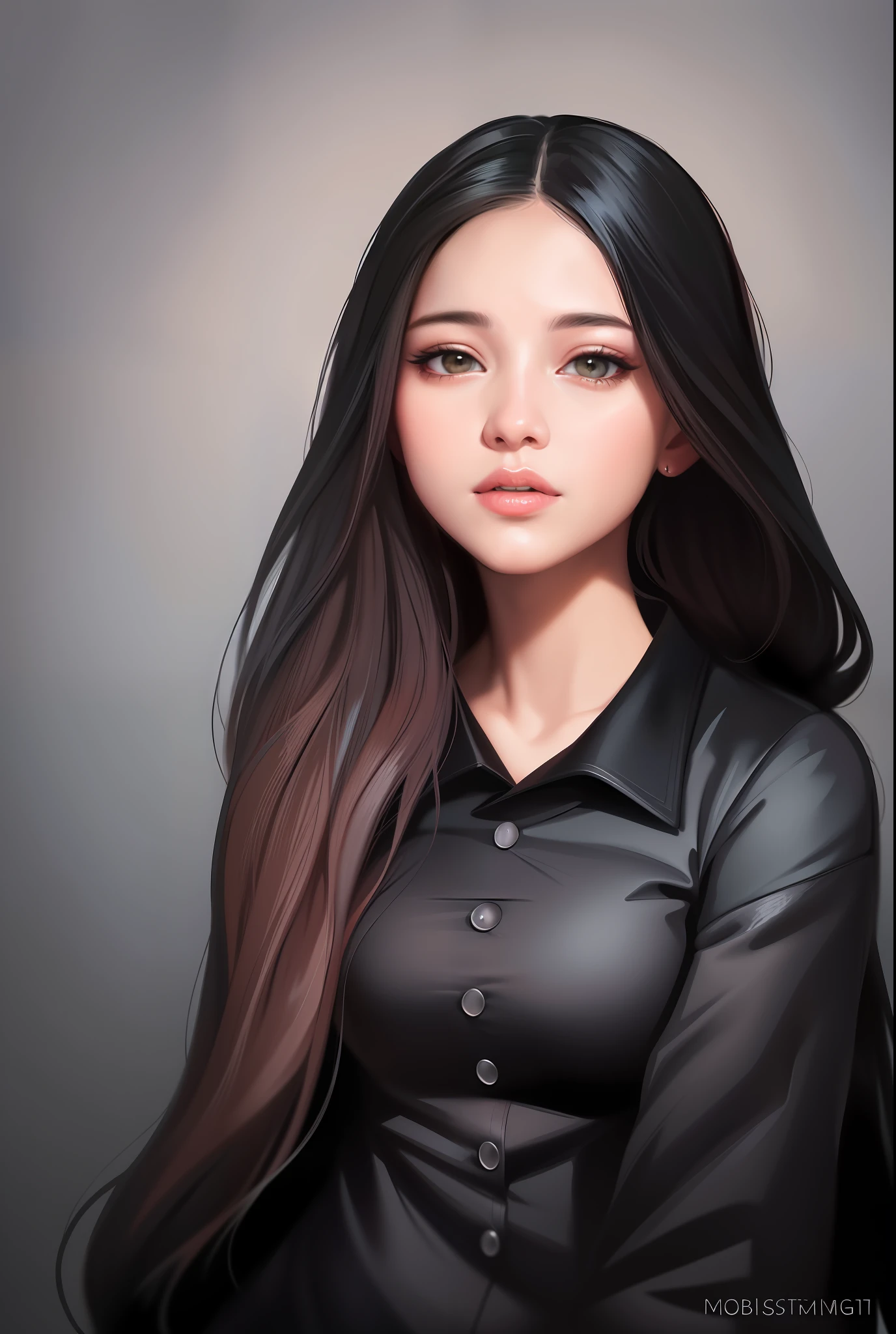 portrait of a woman with long hair and a black shirt, digital illustration portrait, in the art style of bowater, portrait of jossi of blackpink, digital portrait, digital art portrait, realism artstyle, high quality portrait, 🤤 girl portrait, realistic artstyle, # 1 digital painting of all time, #1 digital painting of all time, glossy digital painting
