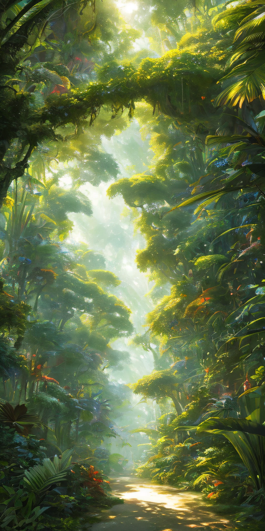 A detailed and intricate digital illustration of a dense jungle full of exotic flora and fauna, with sunlight filtering through the canopy creating a dappled effect. Yoshitaka Amano and Hayao Miyazaki's style, masterpieces, proportions, details, art station trends, beautiful lighting, realistic, intricate, award winning, 4k, highest quality award winning, 4K digital painting in the style of Yoshitaka Amano. A detailed and intricate depiction of the zombie apocalypse, masterfully capturing the chaos and drama of the scene. Beautiful lighting and cinematic composition make this piece a true masterpiece, trending on artstation