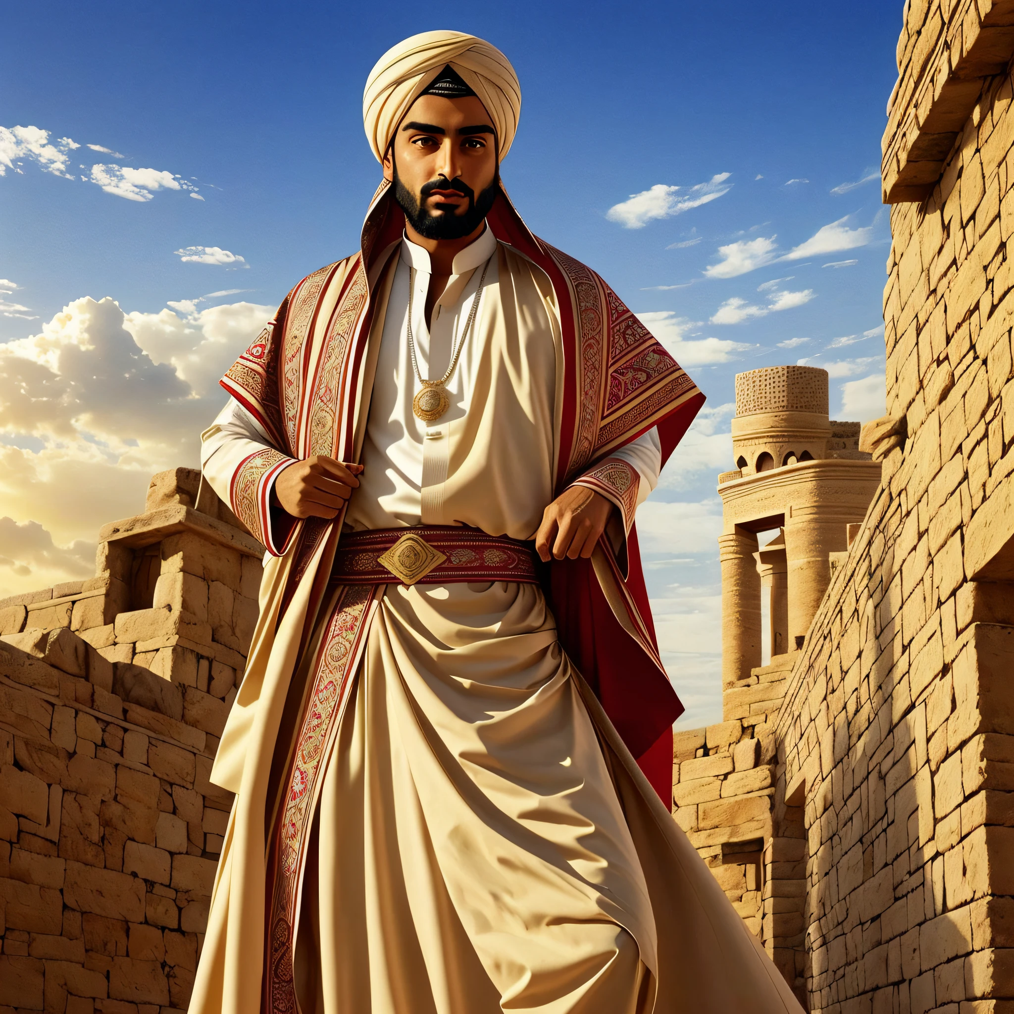 Arab amir, Arab king, with typical clothes, turban, young Arab man --auto --s2
