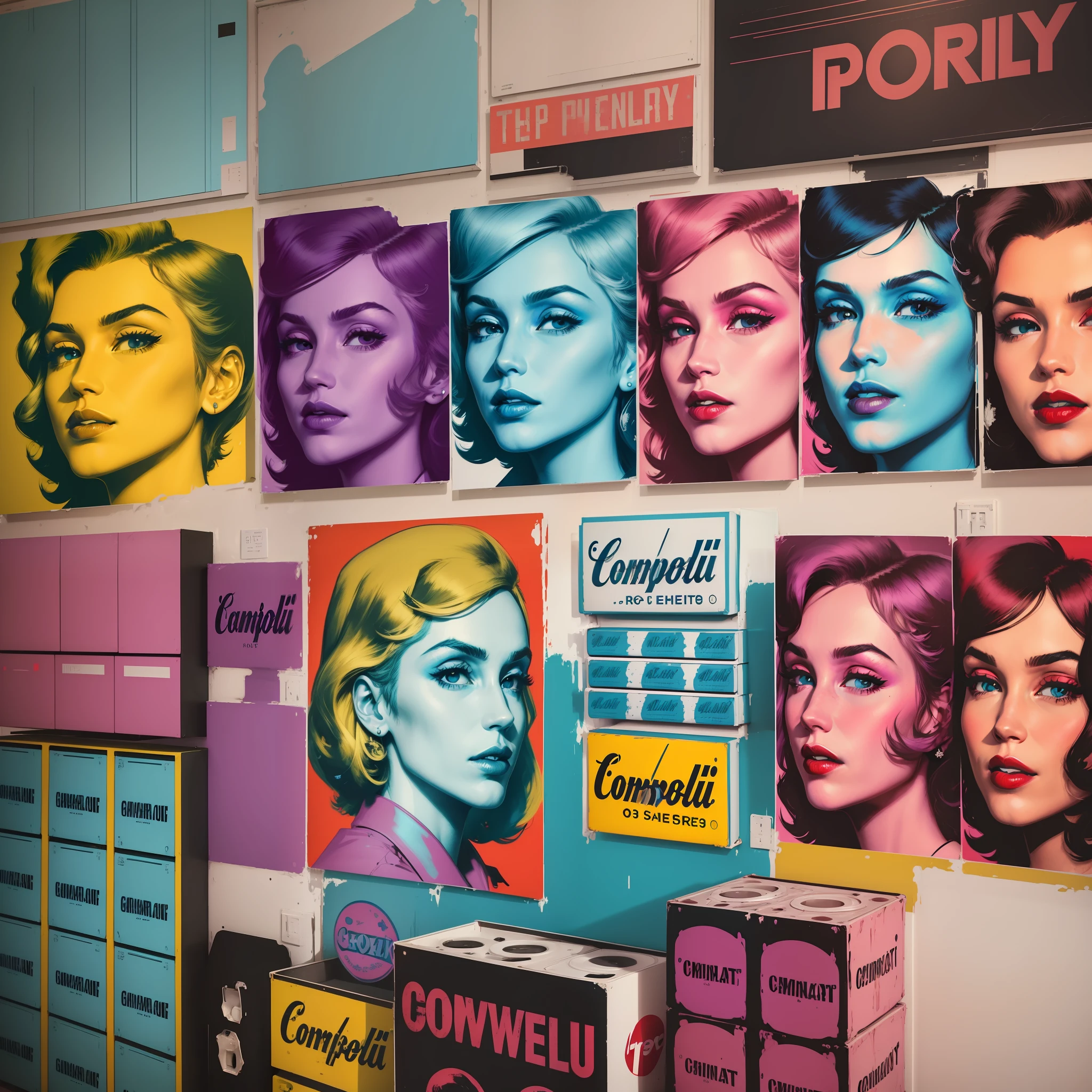 Art by Andy Warhol
Pop art featuring commonplace objects and celebrity culture turned into iconic art pieces. Bold colors and repetition are used to explore the themes of consumerism and celebrity culture. Silkscreening technique gives a factory-like assembly-line effect which ties to the idea of mass-produced goods and commodities.