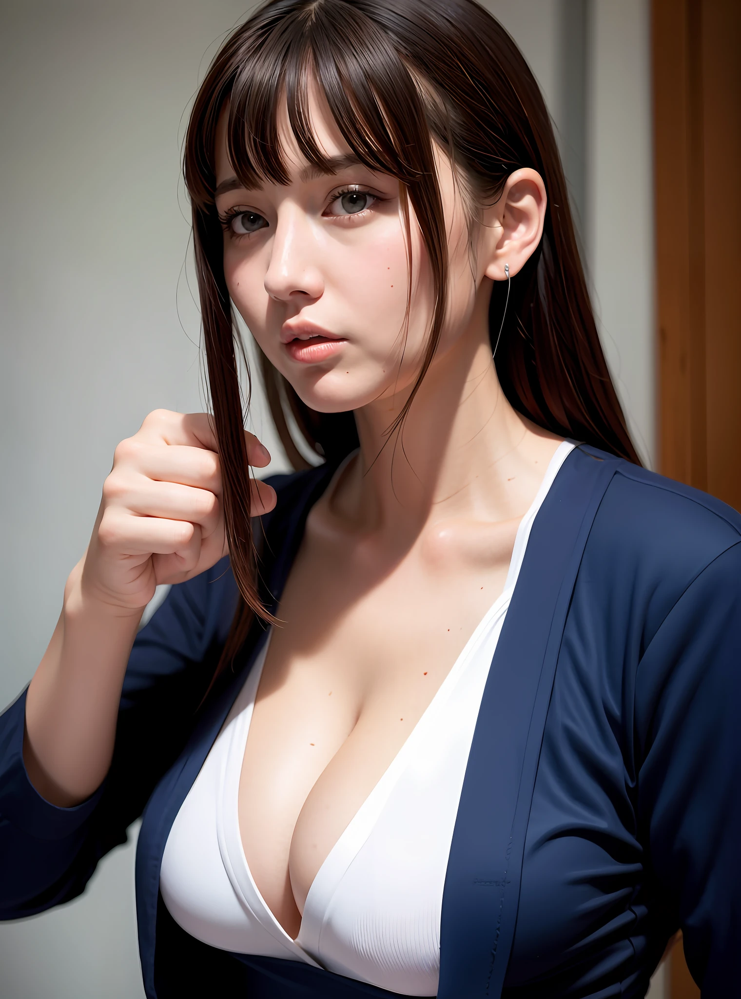 ripe, 1 girl, medium breasts, Nurse Uniform, best quality, realistic, real, Cleavage,