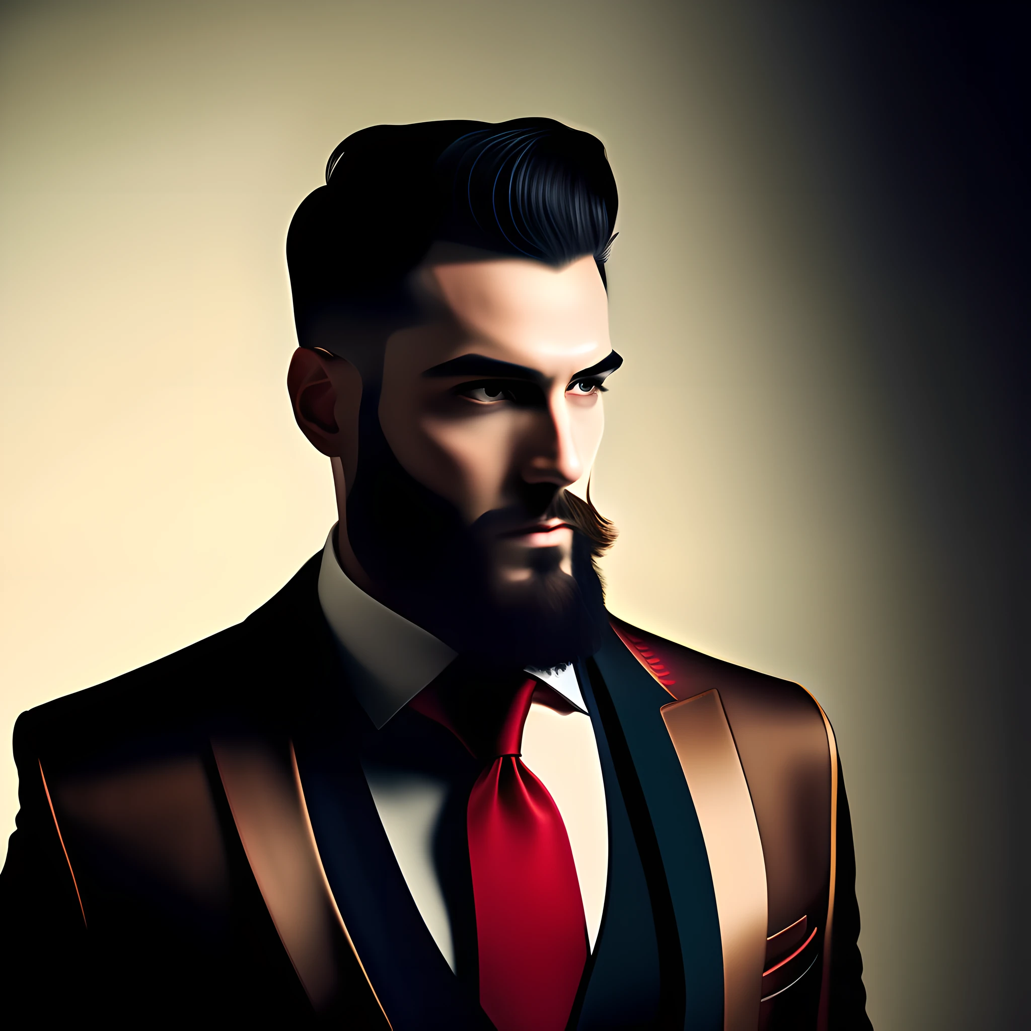 a man with a cut black hair in a tight knit lace, in the style of filmic, aurorapunk, elegant clothing, photography, light bronze and black, meticulous lines, Bearded man wearing a suit and red tie Bearded man wearing a suit and red tie, Vampire, 3x4