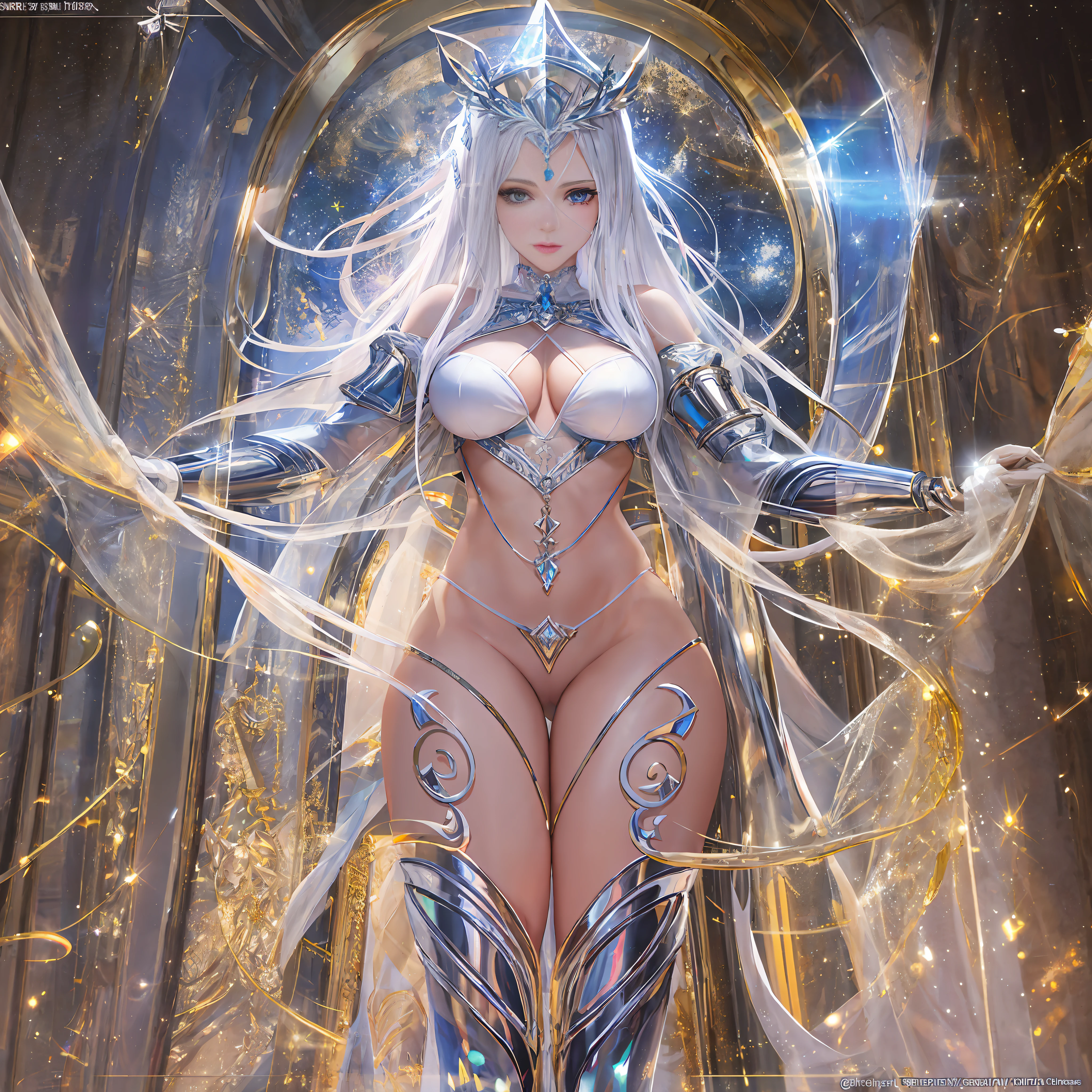 Arad woman in completely transparent white bikini standing in tunnel, movie goddess body shot, night goddess, sailor galaxy. Beauty, Goddess of Heaven, Beautiful Fantasy Queen, Silver Goddess, as Goddess of the Sun, Goddess of the Moon, Goddess of Movies Shot, Silver Goddess Athena, Full Body CG Society, Angel Silver Armor