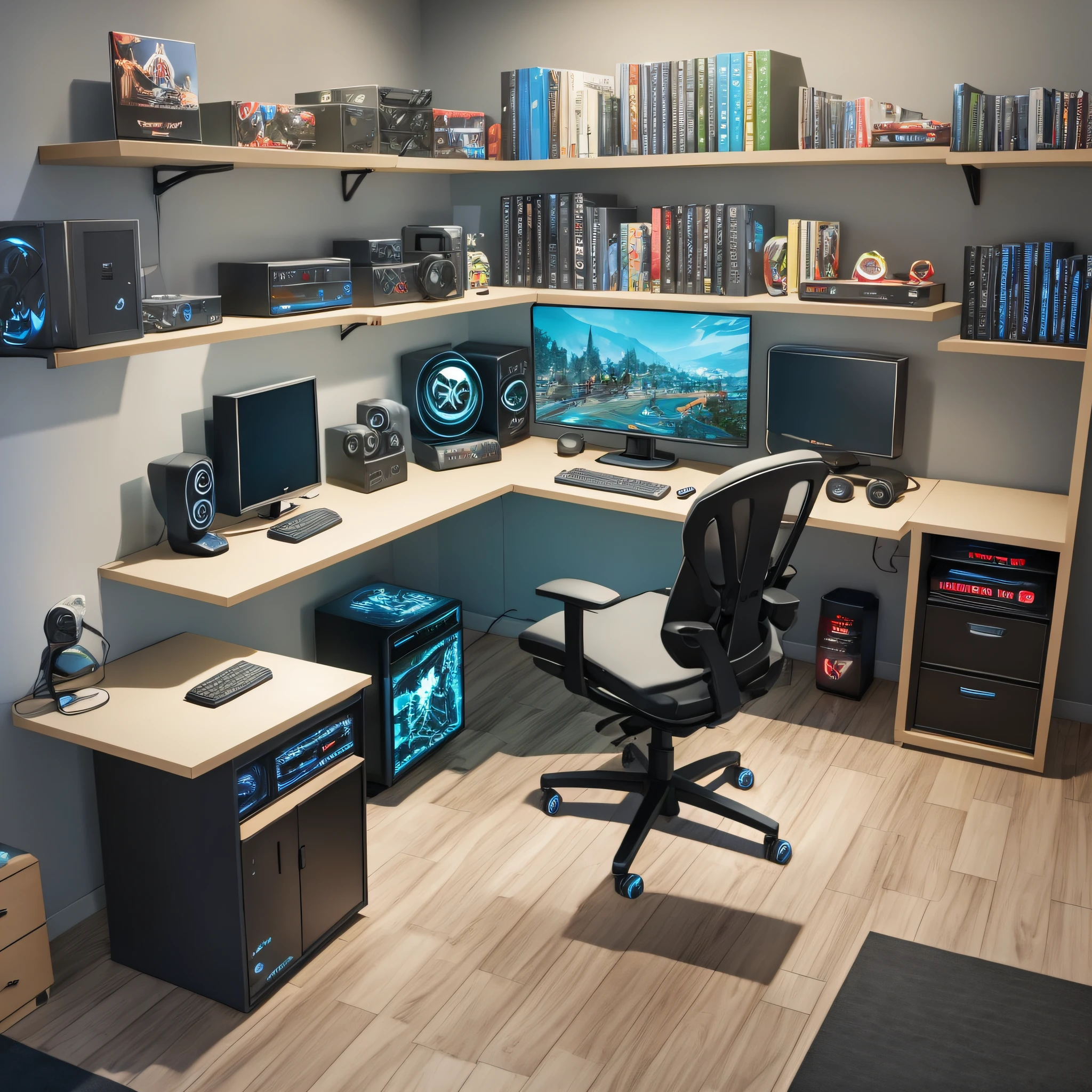 Gamer Room with Computer and Realistic Gamer Chair --s3 --auto --s2