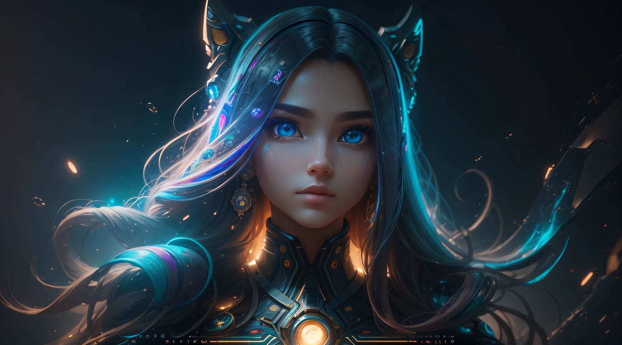 (Masterpiece, Best Quality) Step into a futuristic realm and admire the awesome artwork of a girl with long colorful hair. Harness the power of 3D rendering technology and Octane to create ultra-realistic depictions of her detailed face and symmetrically beautiful eyes. Meticulous attention is paid to the intricate and sharp details that bring this artwork to life. With a fluid rendering style and cinematic studio lighting, this masterpiece is sure to captivate ArtStation's audience and set new trends. --auto --s2