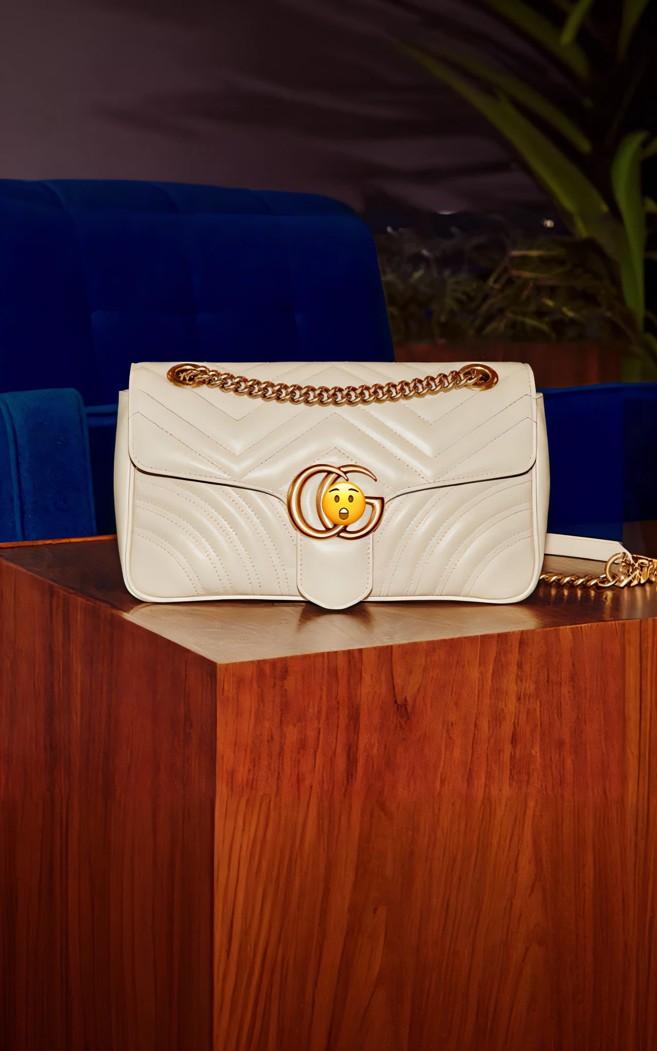 there is a white purse sitting on a table in a room, guccimaze, gucci goddess, the handbag is over a wood table, crisp details, best selling, gucci, gucci catwalk, gucci bread, handbag, subtle detailing, with a white, chic, gucci poster, bags, summer evening, hyper realistic”, hyper realistic ”, luxury fashion, fan favorite, bag