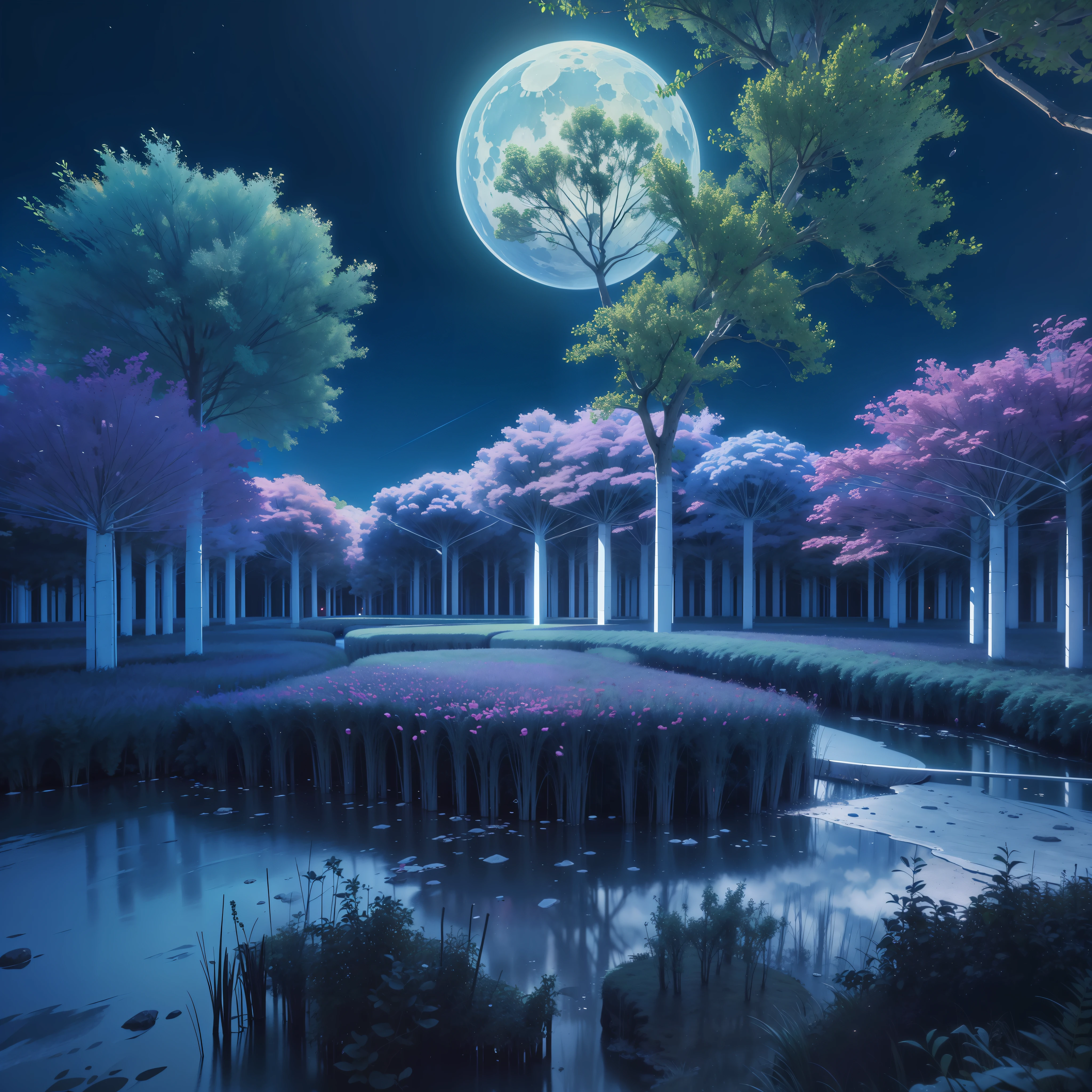 (Masterpiece, High Quality: 1.4), Forest, Tall Mushroom, Future, Sci-Fi, Glowing Plants, Animals in the Air, Distant Mountains, Rivers, Blue Sky, Light Effects, Two Moons, Cinema 4D Rendering, 3D MAX, Microsoft Style, Translucent Effects, 8k, 64K, HD, Unbeatable Masterpiece, Dynamic Lighting, Movies, Epic, Highest Quality Digital Art