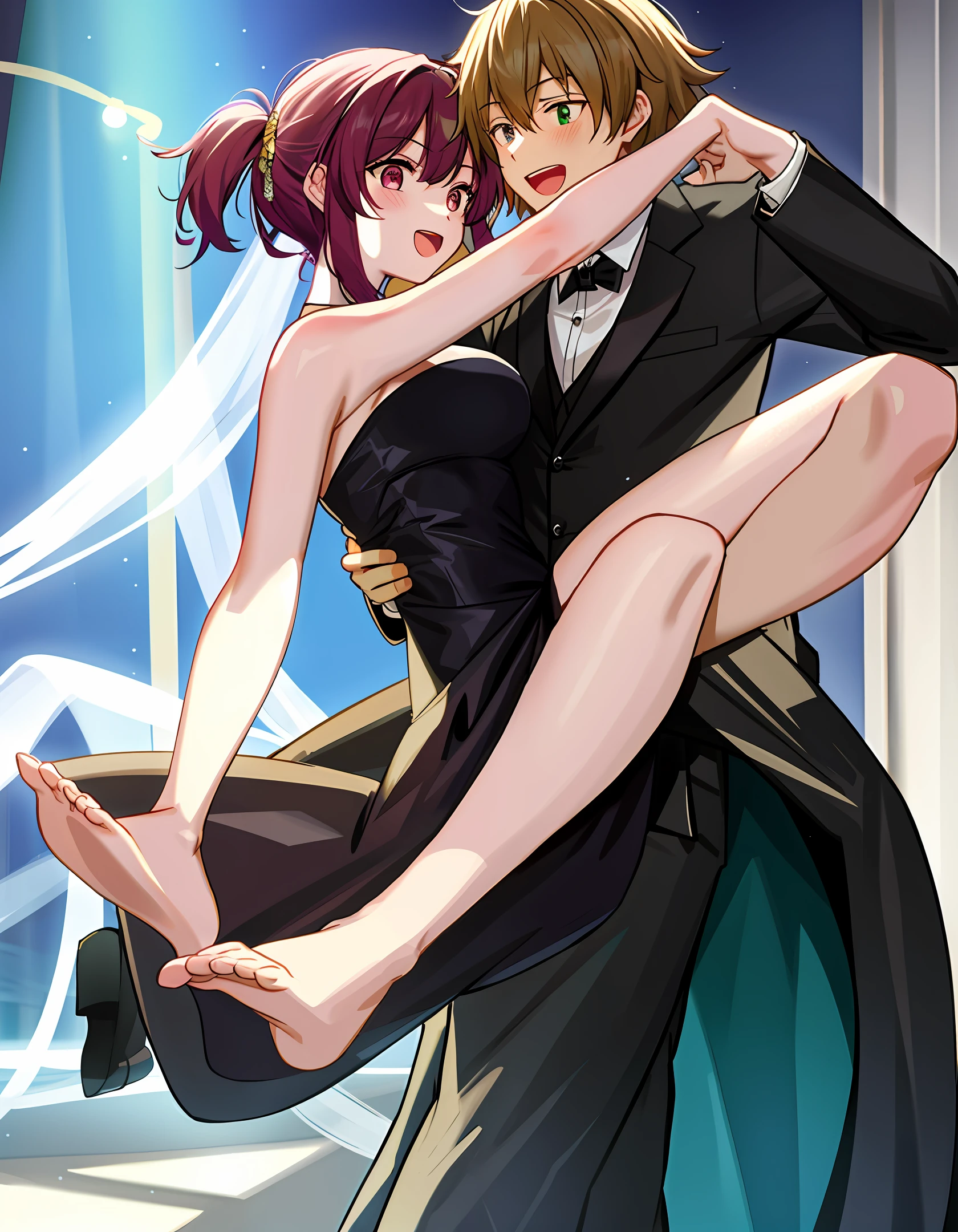 Caricature of couple dancing tango at a ball