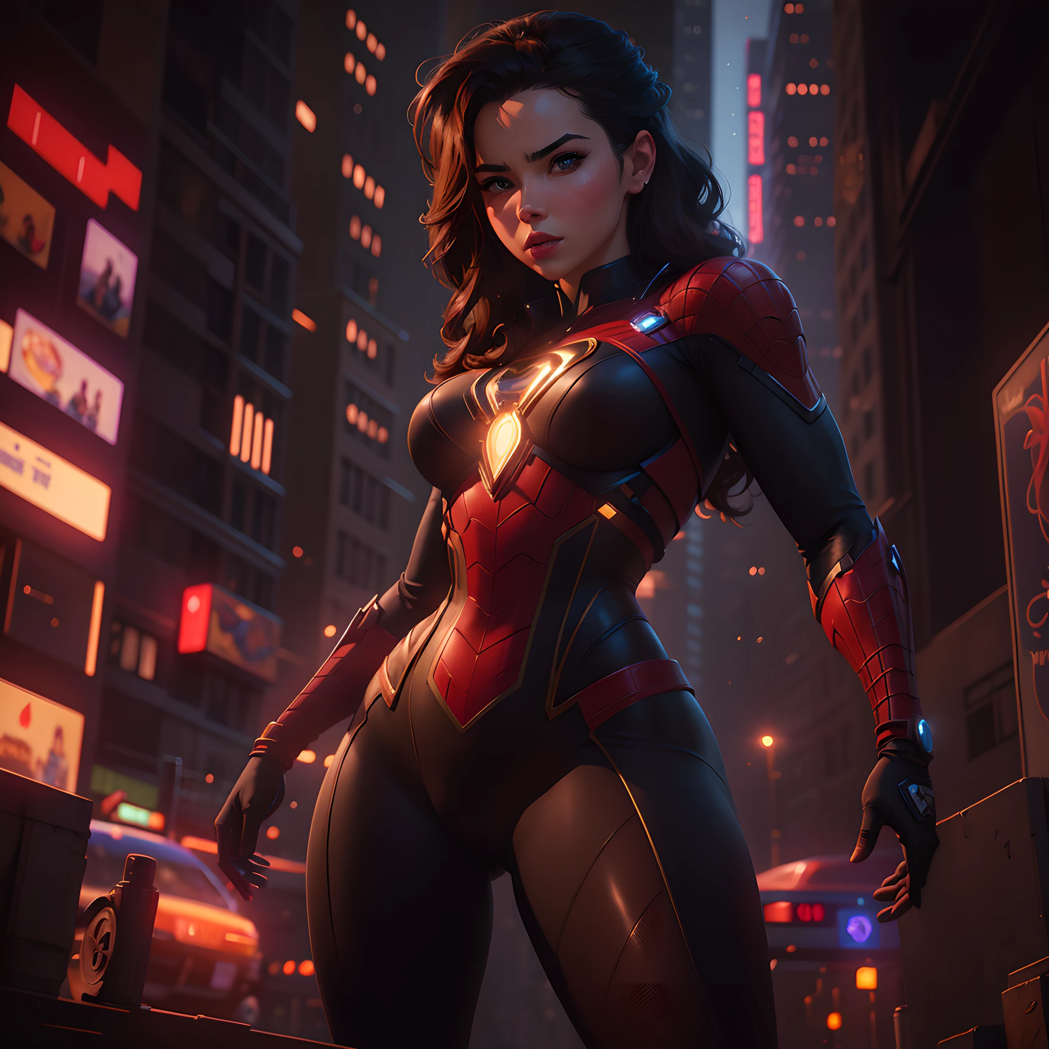 a close up of a woman in a superhero suit standing in a city, hero pose colorful city lighting, artgerm and atey ghailan, alena aenami and artgerm, 8k artgerm bokeh, artgerm julie bell beeple, trending on artstation 4k, in the style artgerm, iconic character splash art