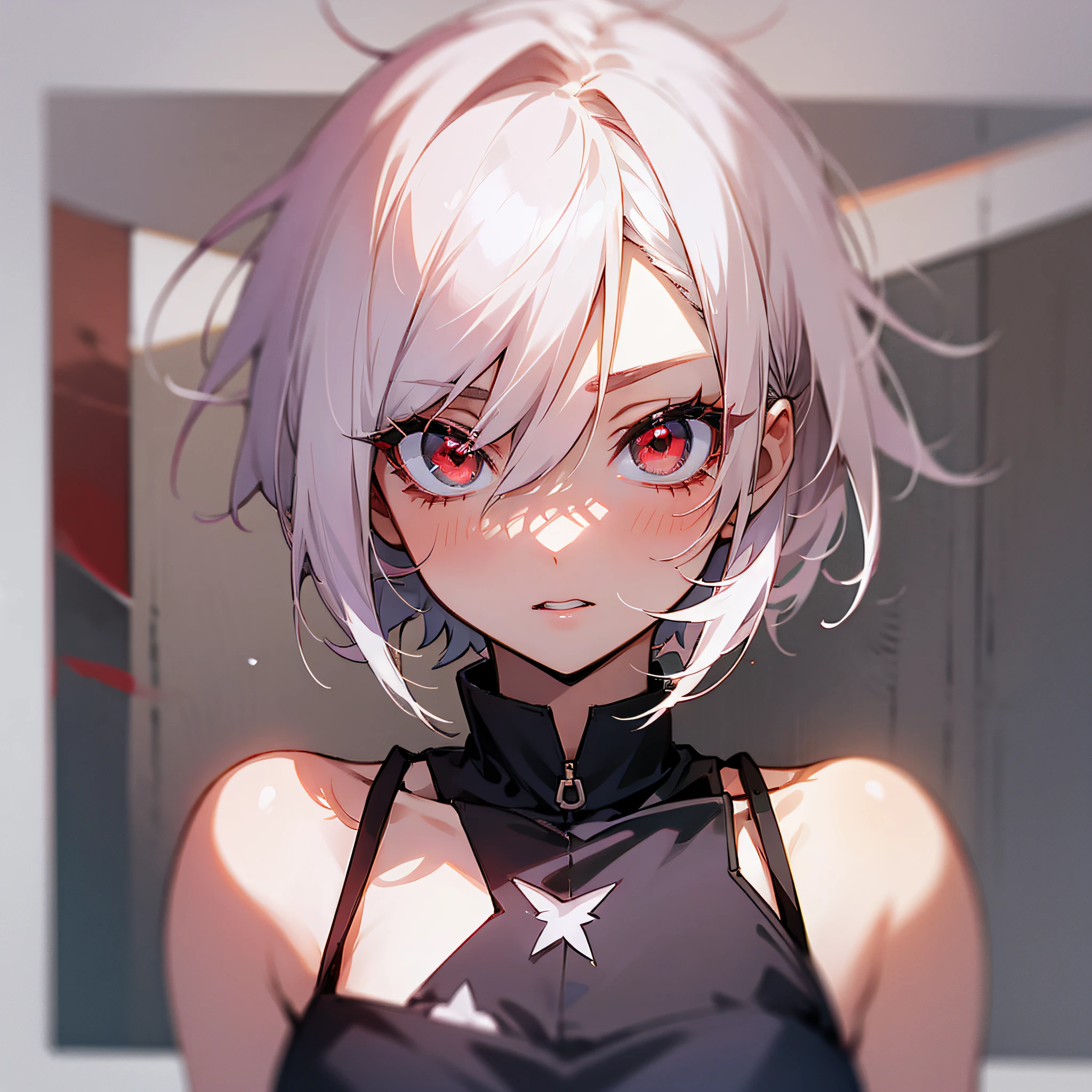 anime girl, short white hair, red eyes, --auto --s2