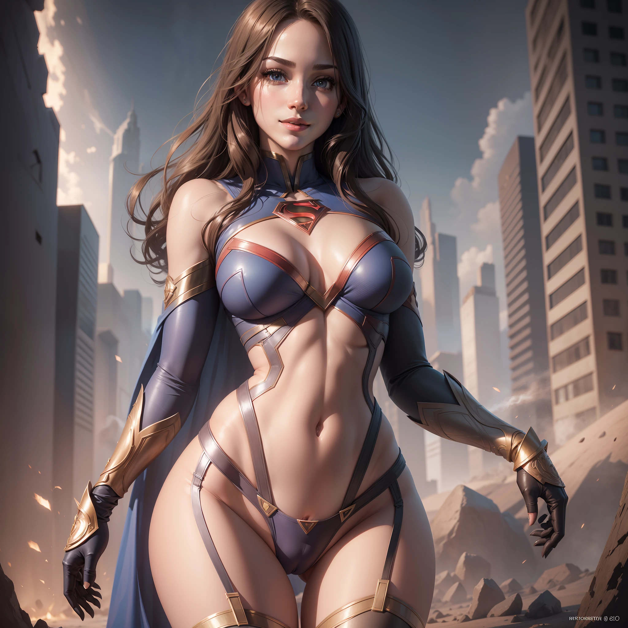 supergirl, krypton, (Super realistic), (Illustration), (High resolution), (8K), (Extremely detailed), (Best illustration), (Beautiful and detailed eyes), (Best quality), (Super detailed), (Masterpiece), ( wallpaper), (detailed face), solo, 1 girl, looking at the viewer, detail, detailed face, in the dark, deep shadows, discreet, pureerosfaceace_v1, smiling, half body, transparent panties, ((cameltoe)), ((protrusions)), long legs, thin waist, buttocks, makeup ultrathin, ultra-thin tissues, legs apart, focus on the groin