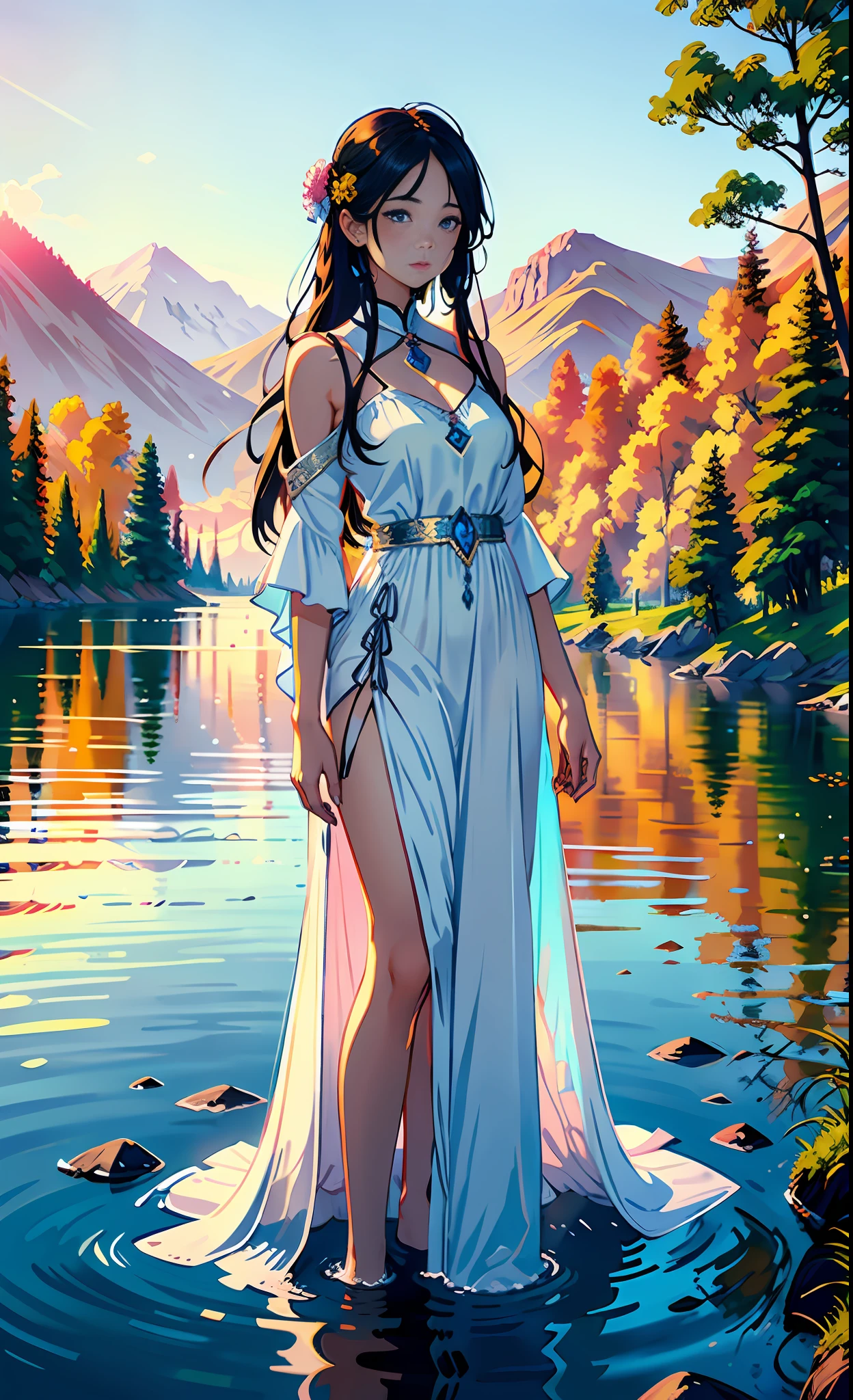 1 girl, serene expression, mesmerizing eyes, straight long hair, flowing dress, poised posture, porcelain skin, subtle blush, crystal pendant
BREAK
golden hour, (rim lighting):1.2, warm tones, sun flare, soft shadows, vibrant colors, painterly effect, dreamy atmosphere
BREAK
scenic lake, distant mountains, willow tree, calm water, reflection, sunlit clouds, peaceful ambiance, idyllic sunset, ultra detailed, official art, unity 8k wallpaper
, zentangle, mandala