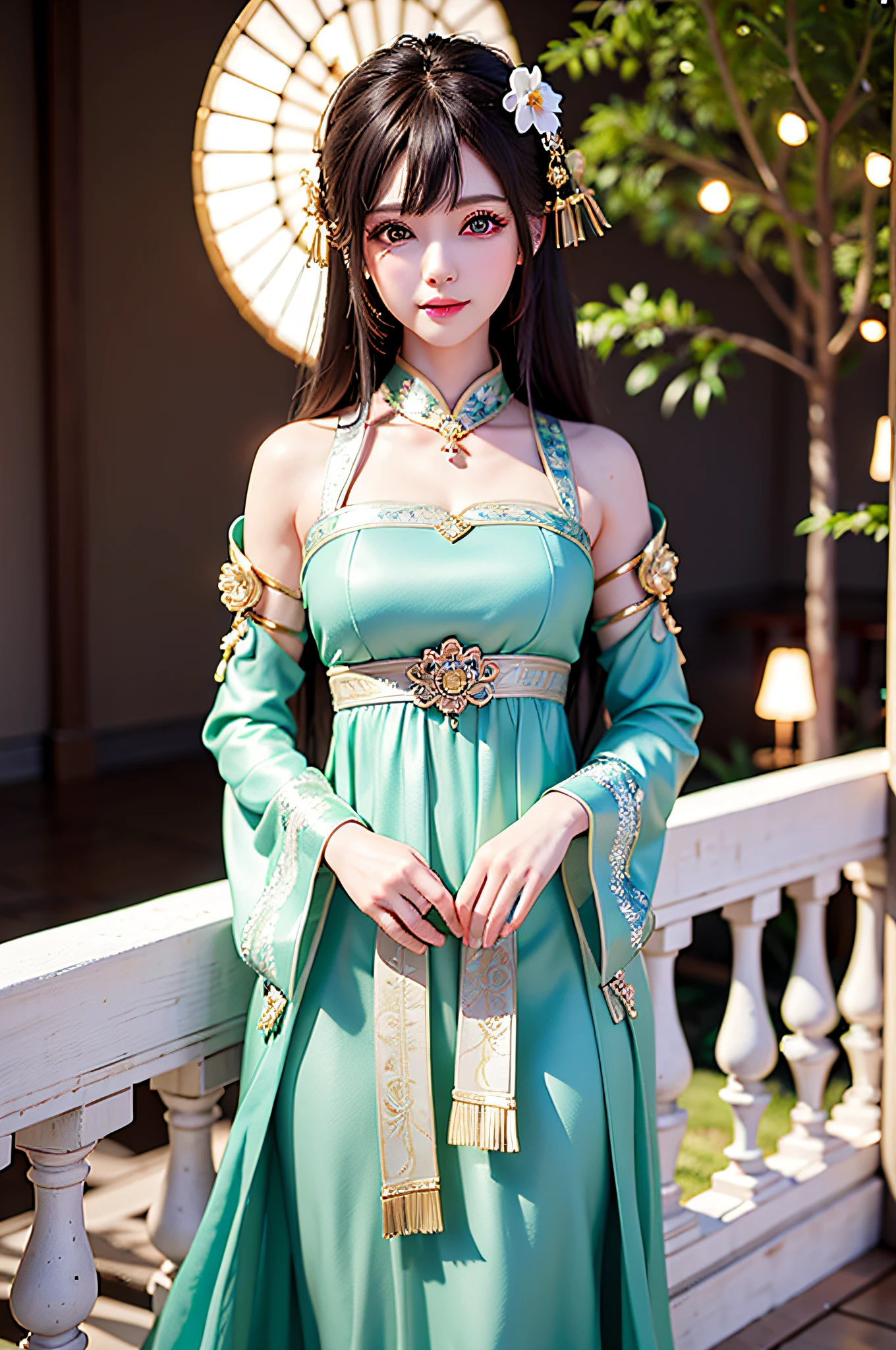 There is a girl in a green dress, plum blossoms, palace, oriental architecture ray tracing, {best quality}, {masterpiece, bust, portrait, bust}}, extremely detailed 8K wallpaper, {an extremely delicate and beautiful}, colorful, intricate details, realism, realism, camera quality, (meticulously portrayed clothes), cold white skin, (meticulously portrayed blush), 1080p, sun, soft cute, smooth light silver hair, messy beauty, lighting, broken feeling, shiny and silky skin, 3D stereoscopic, Masterpiece, best quality, illustration super fine, beautiful eyes, very delicate light, fine luminescence, very fine 8K CG wallpaper, peach blossom eyes, red pupils, an extremely delicate beautiful girl, 8k wallpaper, best quality, full body close-up, white long dress, luxurious silky bright red chiffon flood (illusion, glitter, ultra-thin, soft,) Hanfu