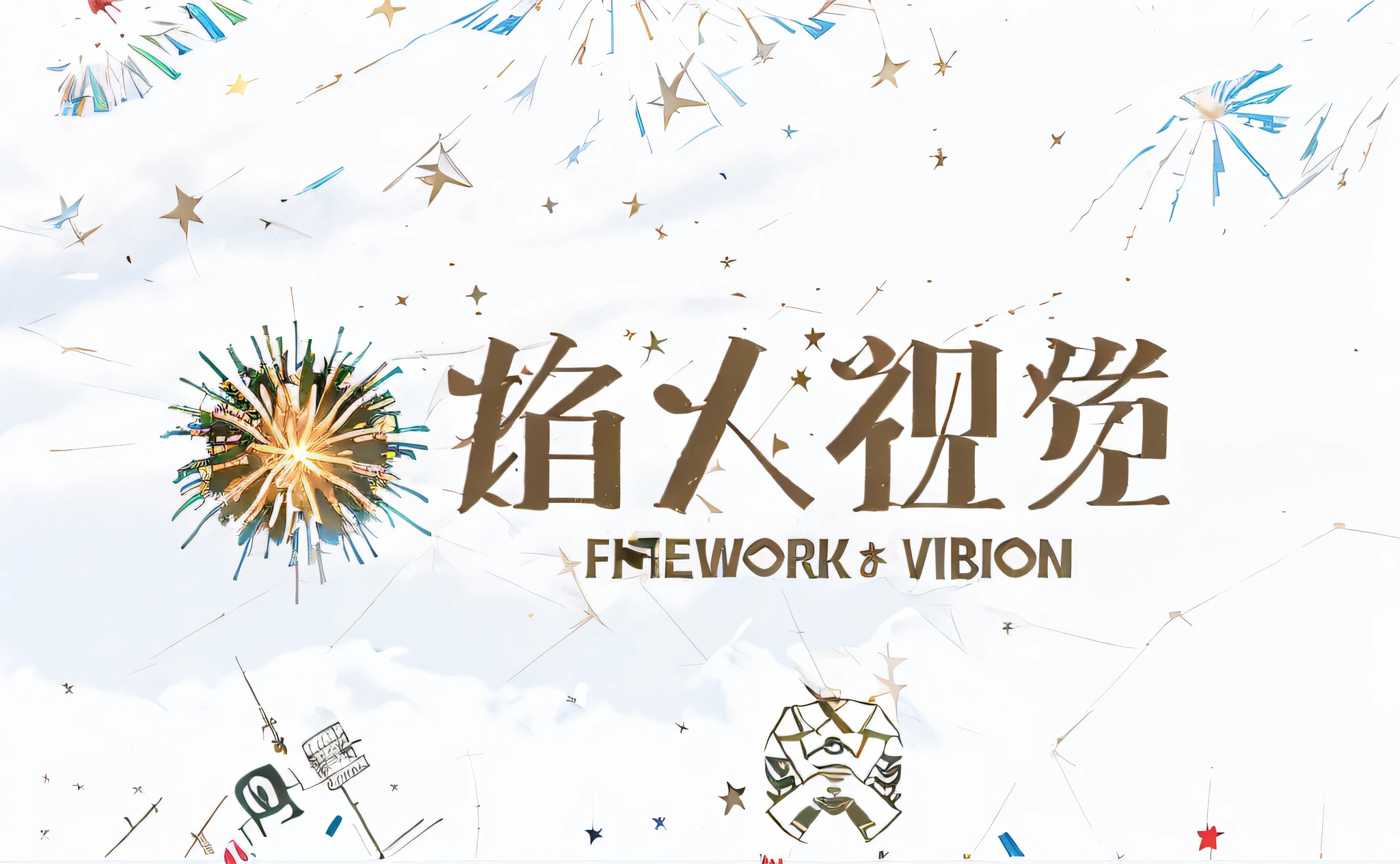 A close up of a firework logo with a white background, fireworks, Wang Chen, firework, Zhongyuan Festival, Chiba Yuda, vision, Chinese oni festival, simple logo, Yoshitomo Nara --auto --s2
