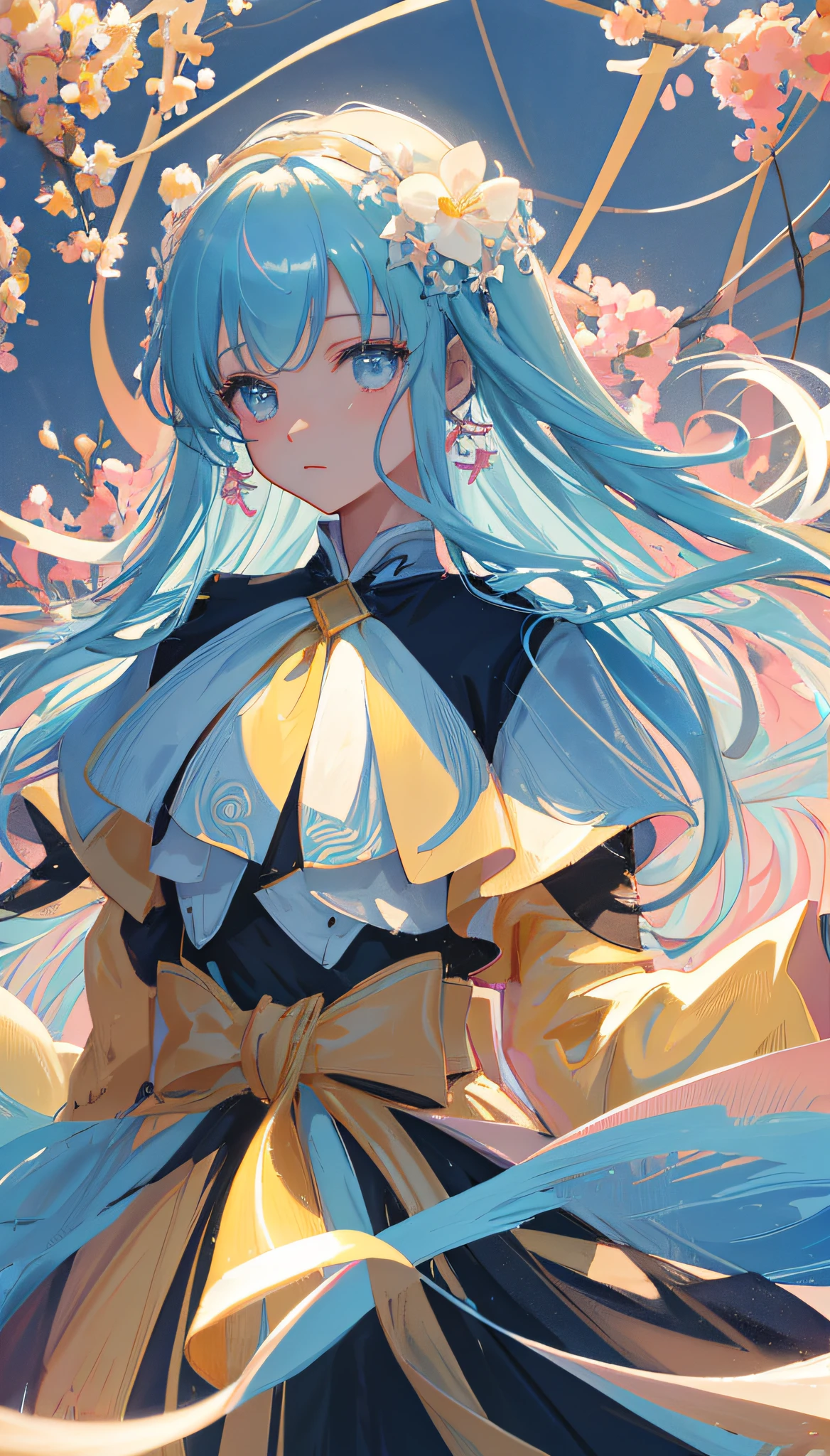 (masterpiece), (best quality), (ultra detailed),(disheveled hair),(illustration), (1girl), (Fashionable clothing), standing, Fashion model, looking at viewer, (interview), (simple background),beautiful detailed eyes, delicate beautiful face, Floating,(high saturation),(colorful splashes),colorful bubble,(shining), focus on face, kamisato ayaka, light blue hair, bangs, hair ring, floating flowers, floating hairs.Girl, anime waifu, looking at viewer, highlydetailed, reflections transparent iridescent colors, long transparent iridescent RGB hair, artby Serafleur from artstation, thick acrylic,illustration on pixiv, waist up portrait, gorgeoussacred girl, best quality, ultra detailed,sad,clever,beautiful face , beautiful lighton black background, Character stvle renderedby Octane,
