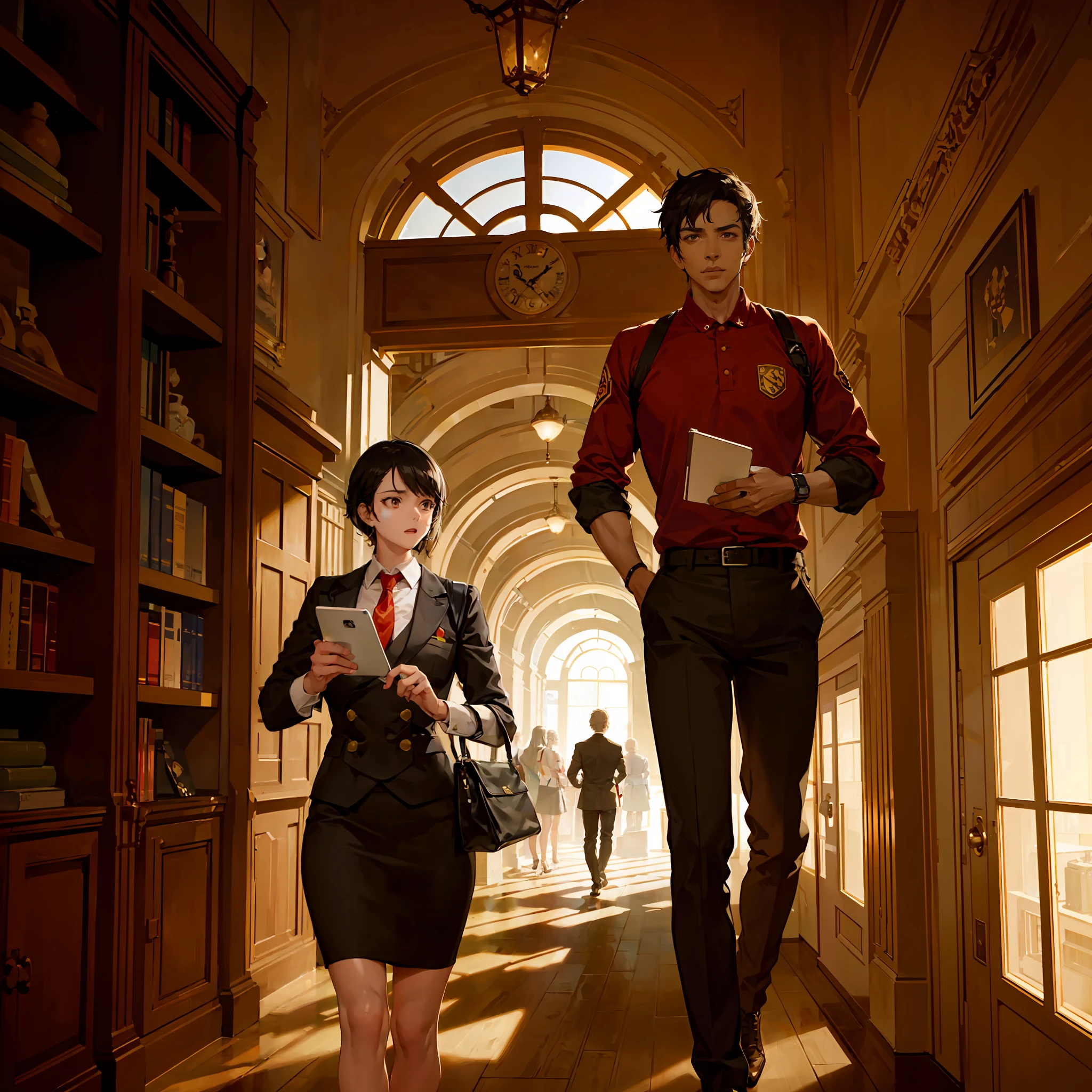 Fus and I came to a library, remote but gorgeous.
The weird security guard, the terrifying woman in red...