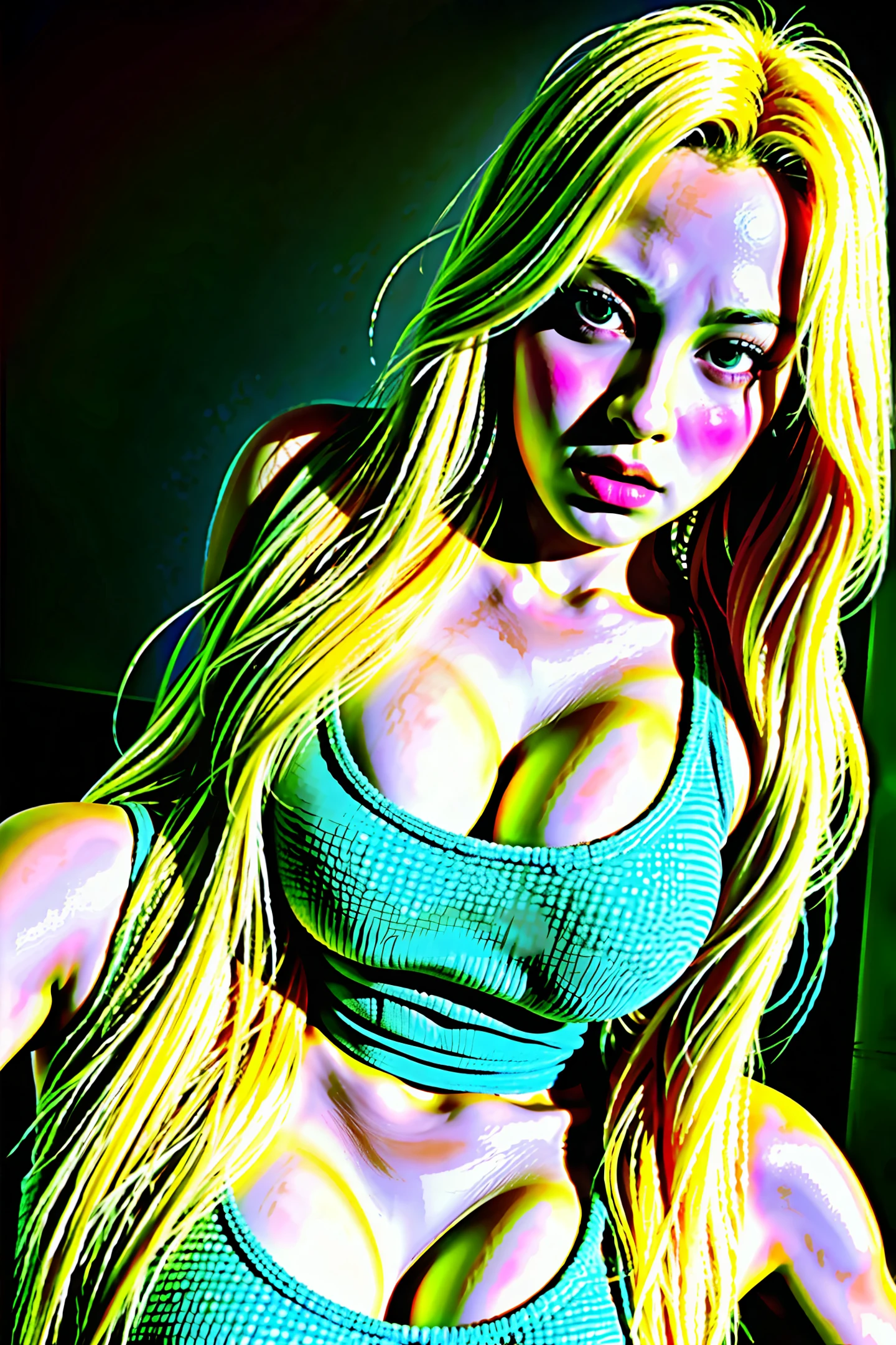 Beauty Colossal Tits Fair Skin Tank Top Long Hair Blonde Thick Lips Double