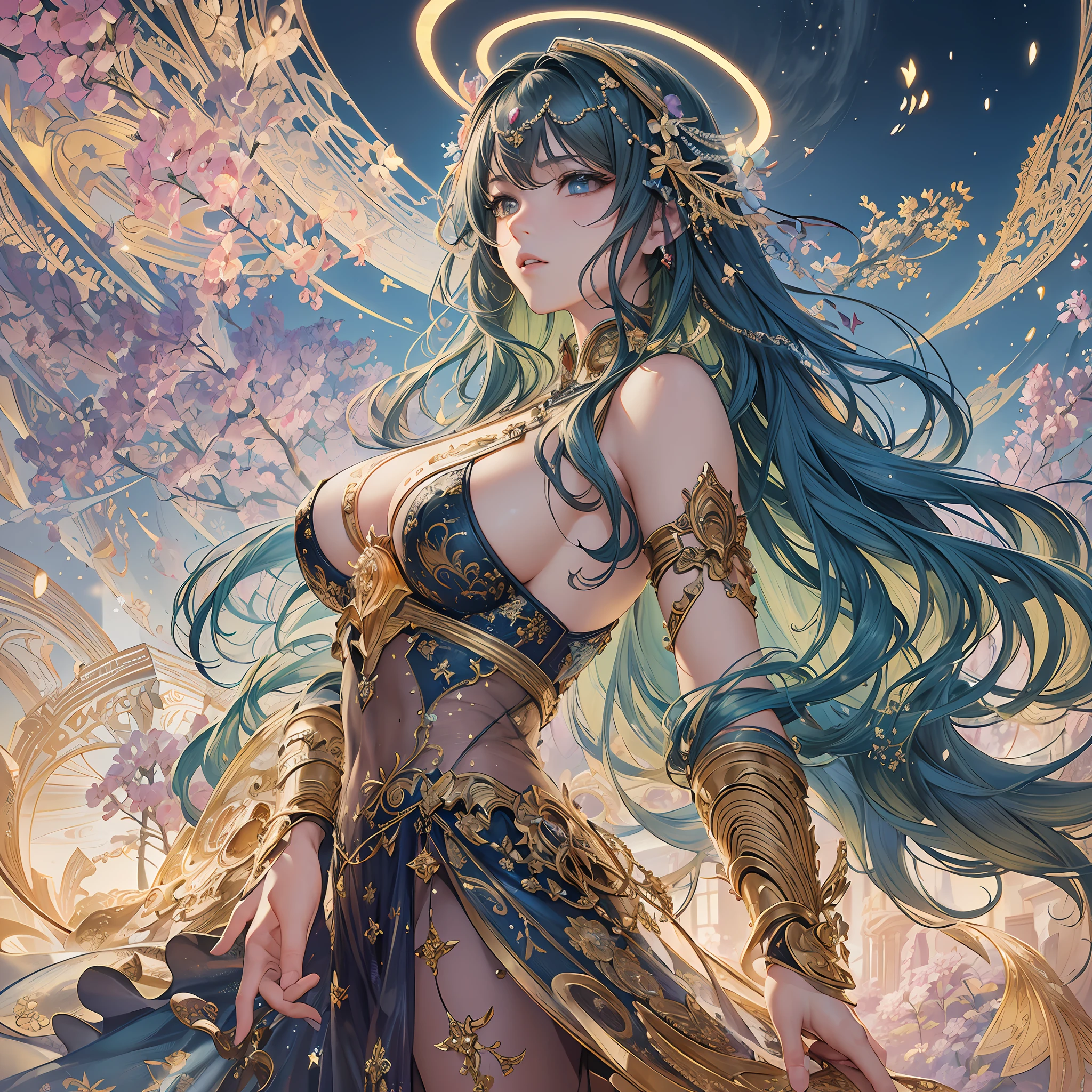 (masterpiece, top quality, best quality, official art, beautiful and aesthetic:1.2), extreme detailed,colorful,highest detailed ((ultra-detailed)), (highly detailed CG illustration), ((an extremely delicate and beautiful)),cinematic light,
skirt, (halo:1.3),