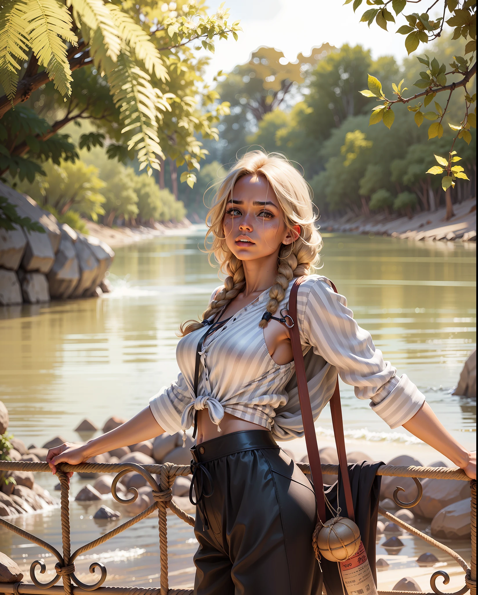 (Woman) woman, tanned brand of sunga, (tied with ropes, black background, dramatic lighting, dynamic pose, (realistic) realistic