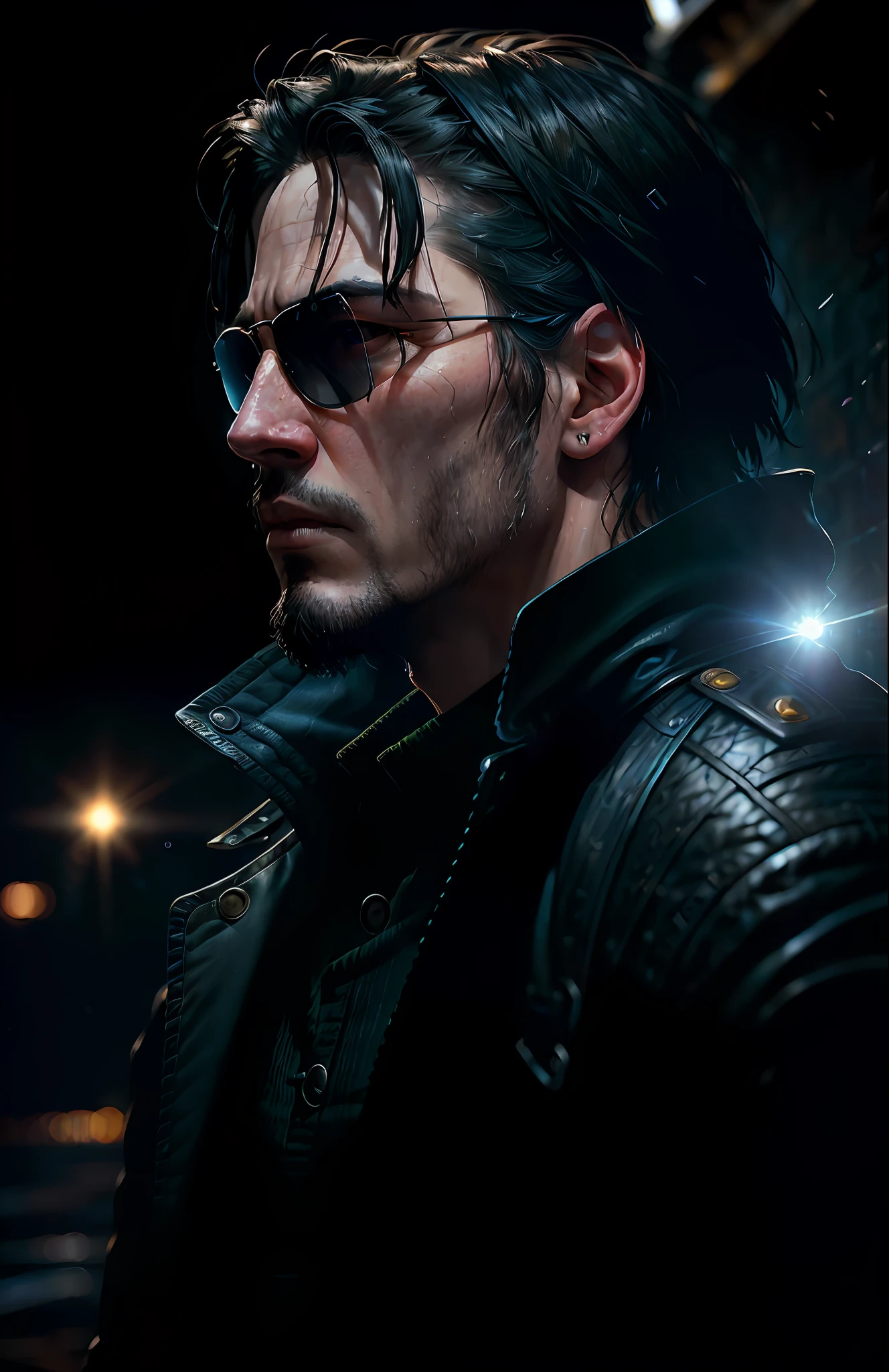 Dark, Deep Shadows, Rugged Award Winning Portrait Photos , ((Best Quality)), ((Masterpiece), (detailed) Fan Art (from Matix) Head, ((Neo from Matrix Face)) Look Away, Keanu Reeves, The Matrix (1999), Sunglasses, Night, 80mm, ((Western Animation)), (The Matrix New (1999)), (Short Hair), (Tokyo Street Night), ((Back of the Head)), ((Profile))(Facial Focus: 1.5), (Storm: 1.2), (Waves: 1.3), Ocean, (Lighthouse Background: 1.5), (Cowboy Lens: 1.4), Looking at the Viewer, Realistic, Masterpiece, Highest Quality, Backlight, (Lens Flare: 1.1), (Halo: 1.1), (Chromatic Aberration: 1.1), by Jeremy Lipking, by Antonio J. Manzanedo, Nikon d850 Film Stock photograph 4 kodak portra 400 camera f1.6 lens rich colors hyper realistic lifelike texture dramatic lighting unrealengine trending on artstation cinestill 800