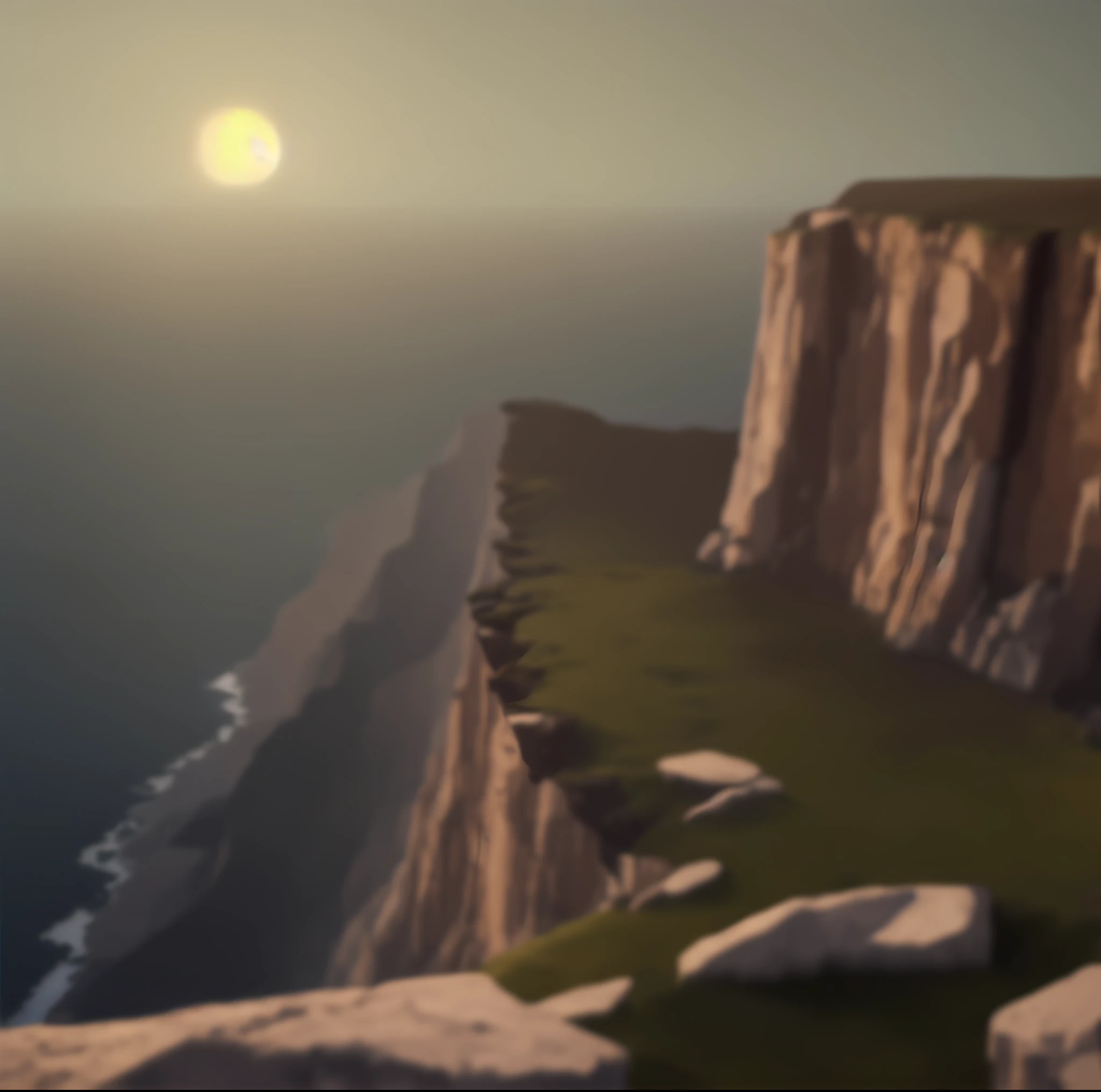 arafed cliff with a grassy area and a small stream running through it, cliff side, cliff side at dusk, cliffside, beautiful render of a landscape, rocky environment, ocean cliff side, cliff edge, unreal enginedigital painting, ocean cliff view, cliff, rendered in unrealengine, cliffside ocean scene, cliffs, game environment, 3d environment