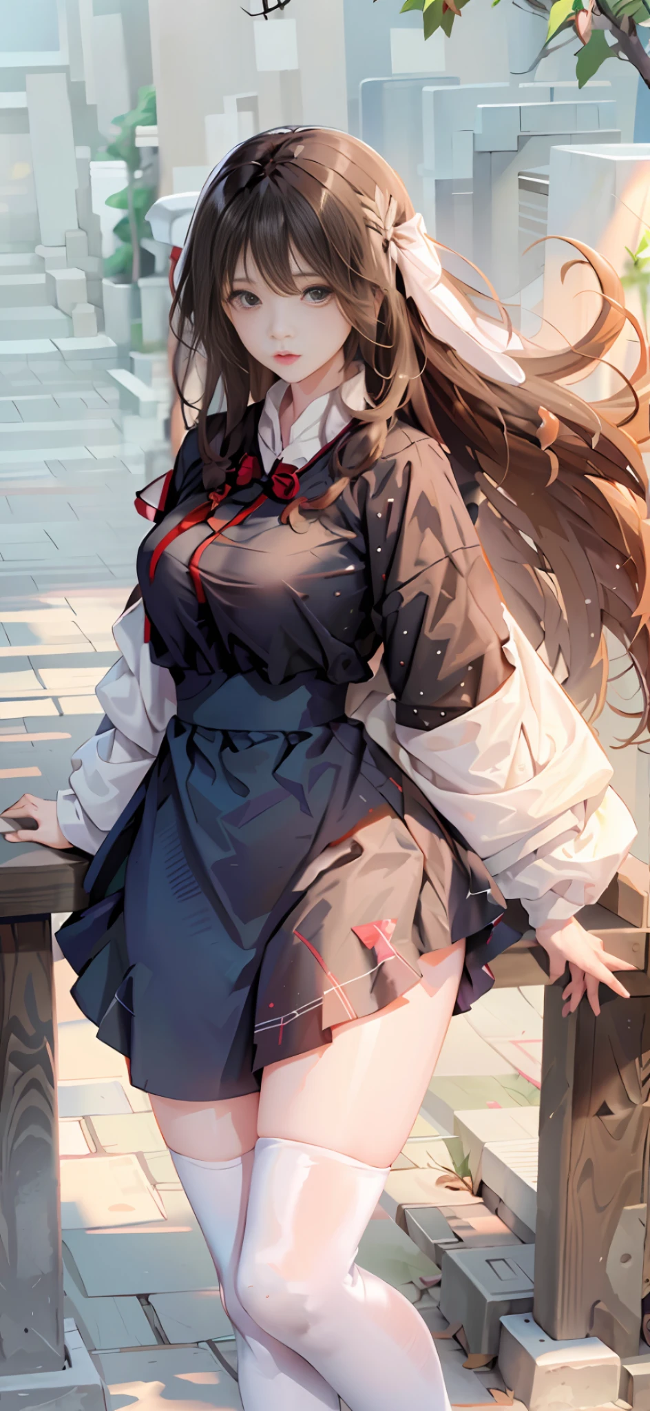((masterpiece, best_quality)), 1girl, (真实感:1.4), solo, white_background, black_hair, long_hair, zettai_ryouiki, skirt, ((full_body)),宽臀，细腰