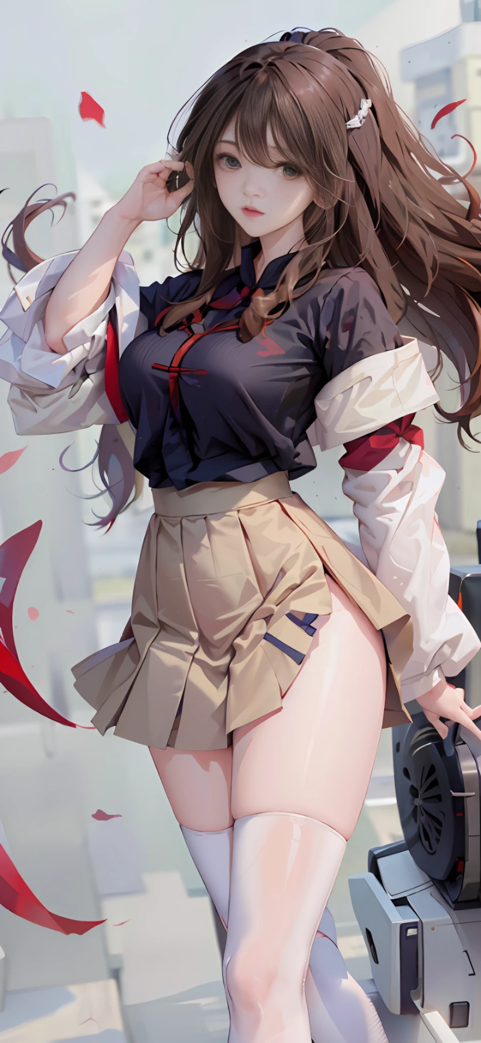 ((masterpiece, best_quality)), 1girl, (真实感:1.4), solo, white_background, black_hair, long_hair, zettai_ryouiki, skirt, ((full_body)),宽臀,细腰
