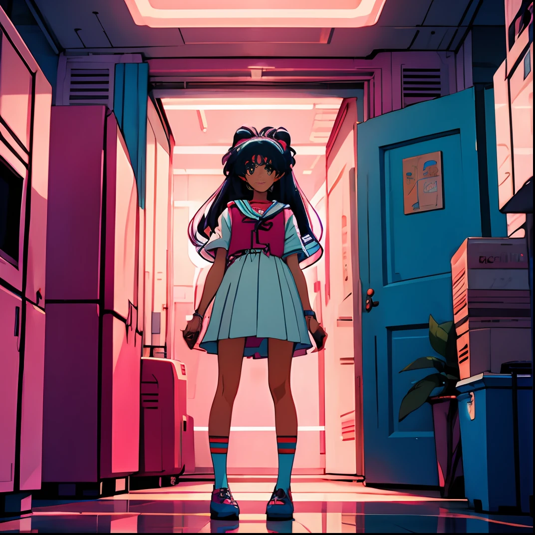 masterpiece, neon,girl,80's anime style,