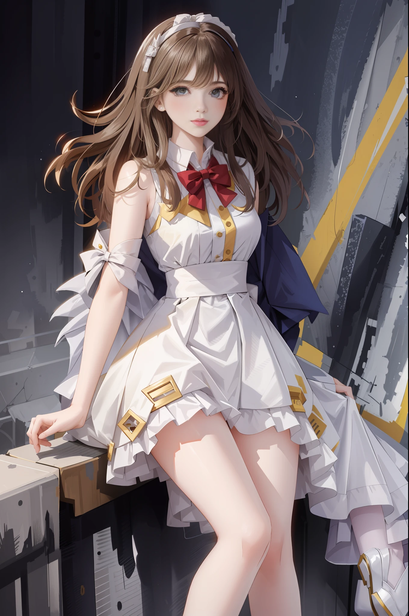 (Best quality, masterpiece: 1.1), (True: 1.4), 1girl, portrait, (corneo_dva), white dress short dress, stockings