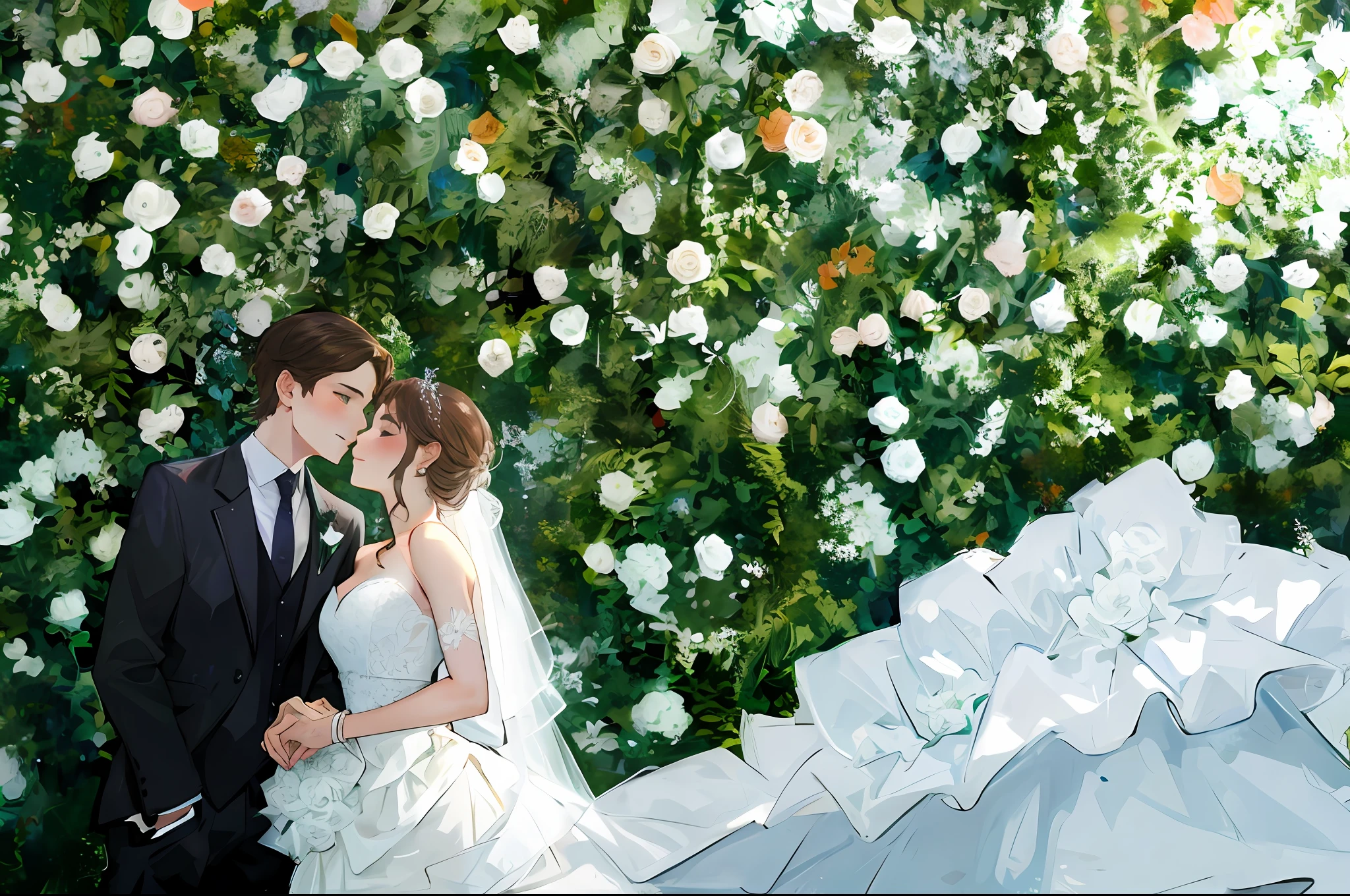 Masterpiece, groom, bride, beautiful, noble, jewelry, cute, temperamental