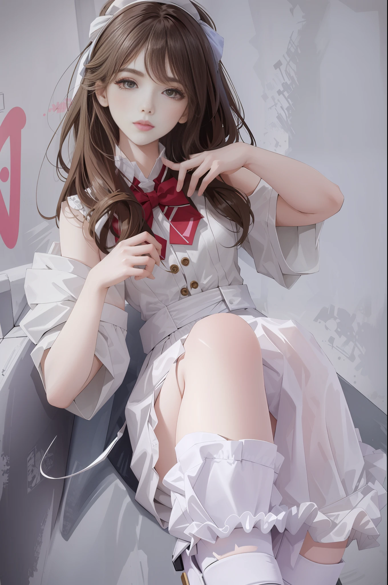 (Best quality, masterpiece: 1.1), (True: 1.4), 1girl, portrait, (corneo_dva), white dress short dress, stockings