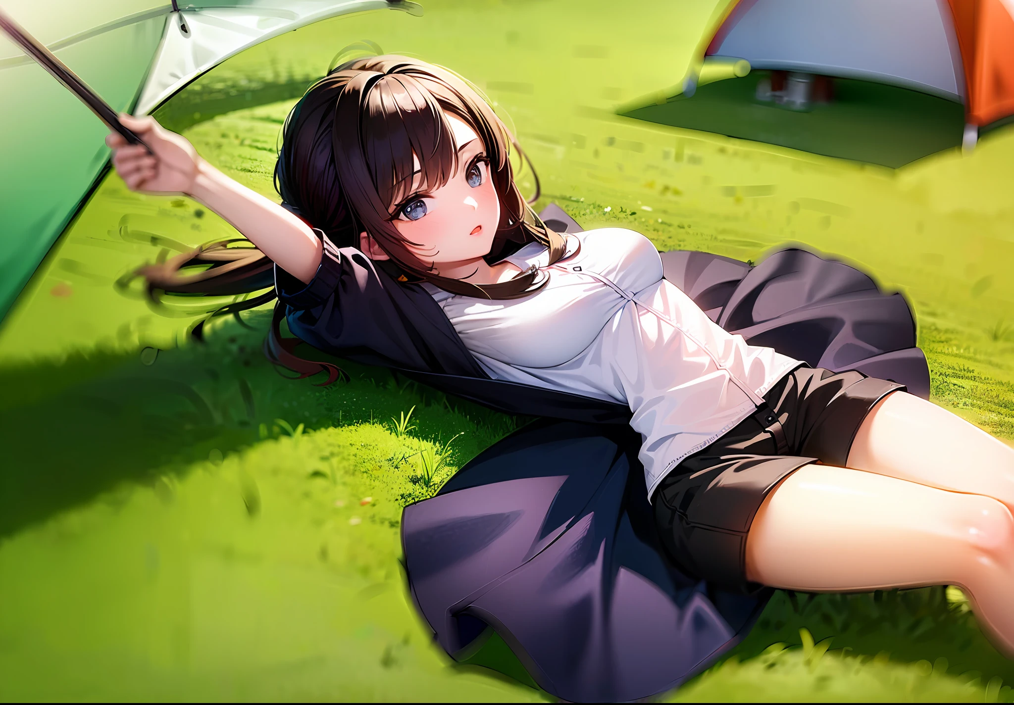 (((masterpiece))), (((1girl))), camp, tent, campsite, bonfire