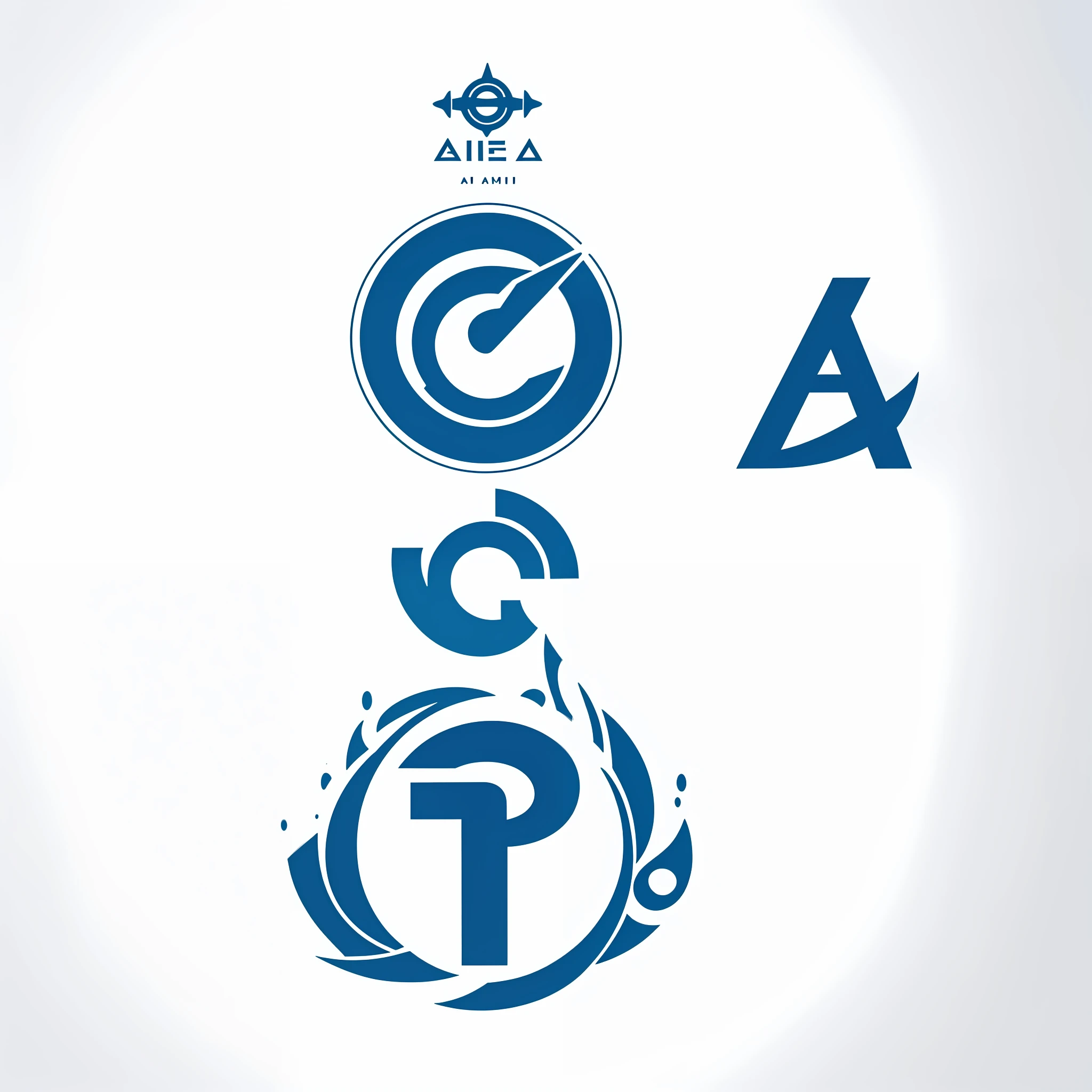 Simple logo design with letters "AI", sea, plane 2d, vector, round badge, company logo, flat, clean, simple, technical