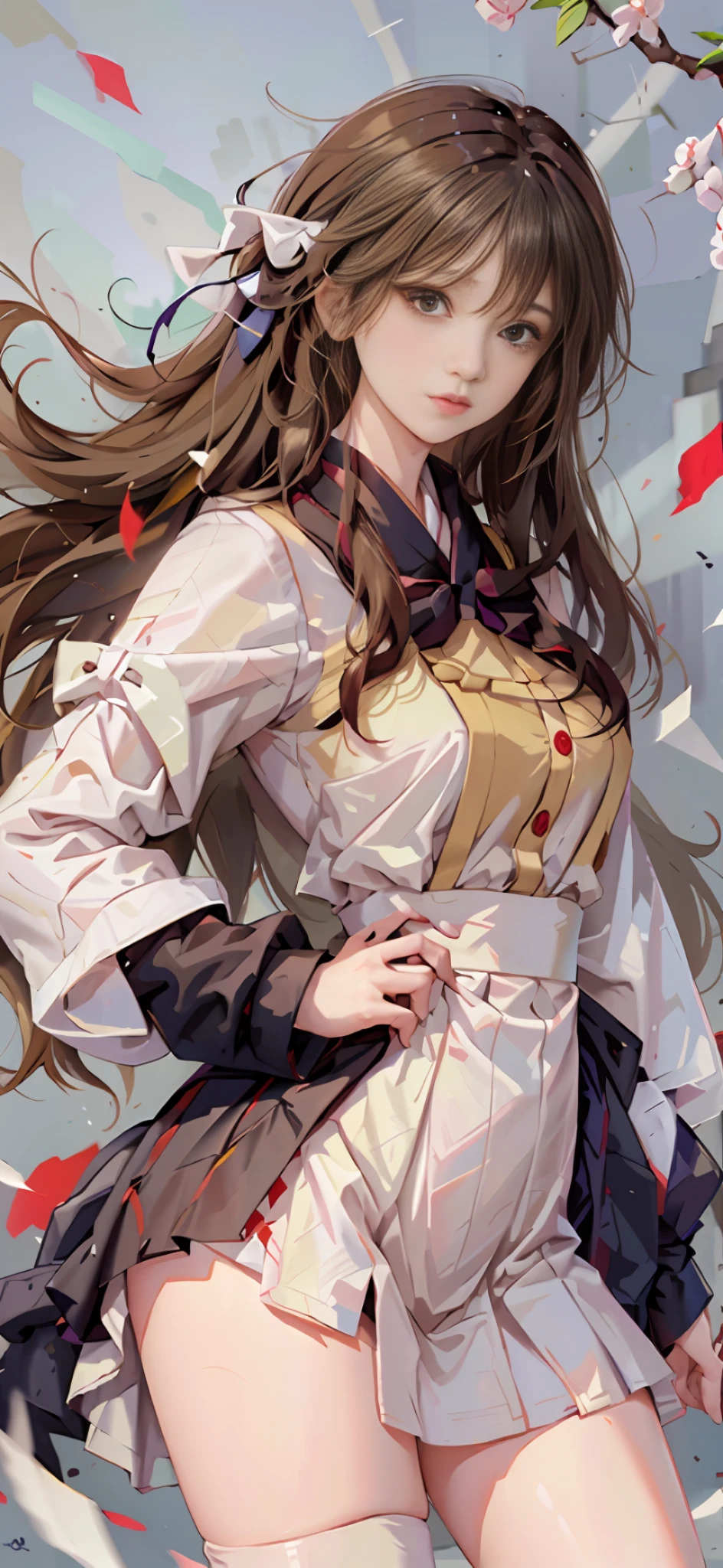 ((masterpiece, best_quality)), 1girl, (真实感:1.4), solo, white_background, black_hair, long_hair, zettai_ryouiki, skirt, ((full_body)),宽臀,细腰