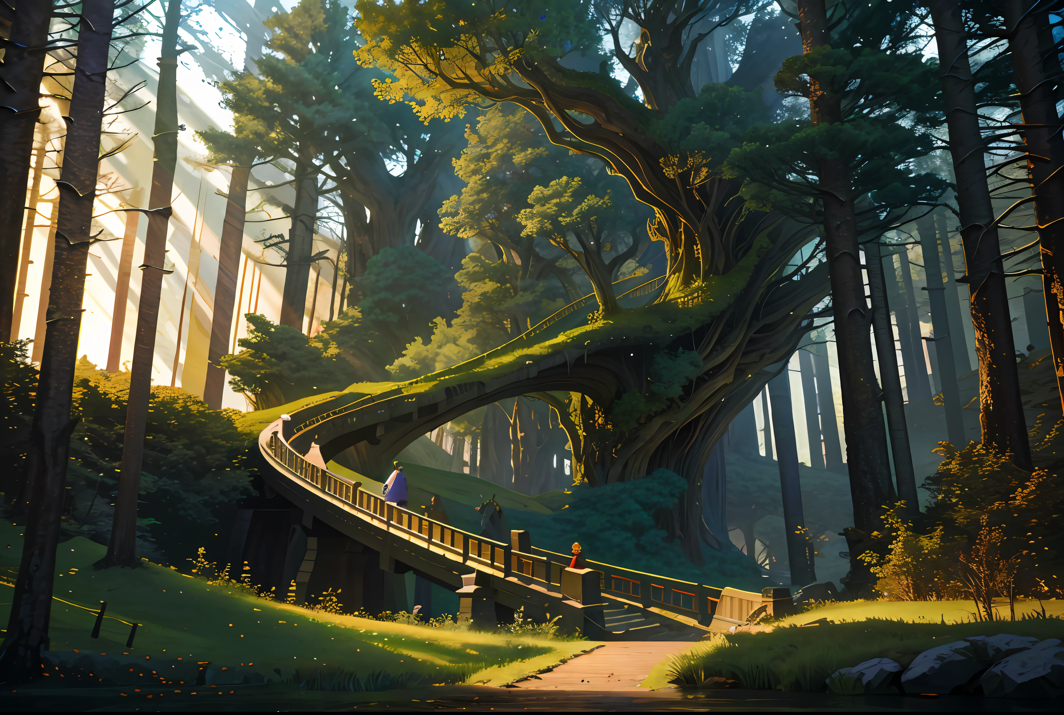 forest hobbit, fantasy, full of wonder and magic, curved bridges, stained glass windows, dramatic, ((abstract)), high octane render 8k, super detailed, realistic, super realistic, high quality, best, super detail, crazy detail, very detailed, photorealistic, epic composition, best quality, 32k --v 6