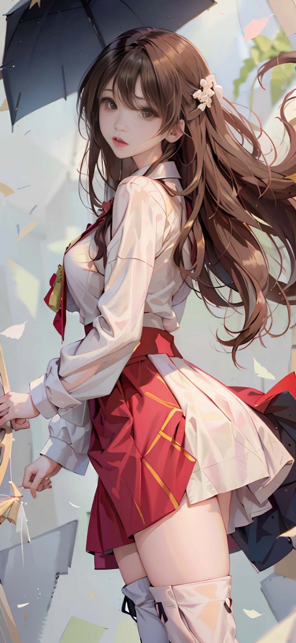 ((masterpiece, best_quality)), 1girl, (真实感:1.4), solo, white_background, black_hair, long_hair, zettai_ryouiki, skirt, ((full_body)),宽臀，细腰