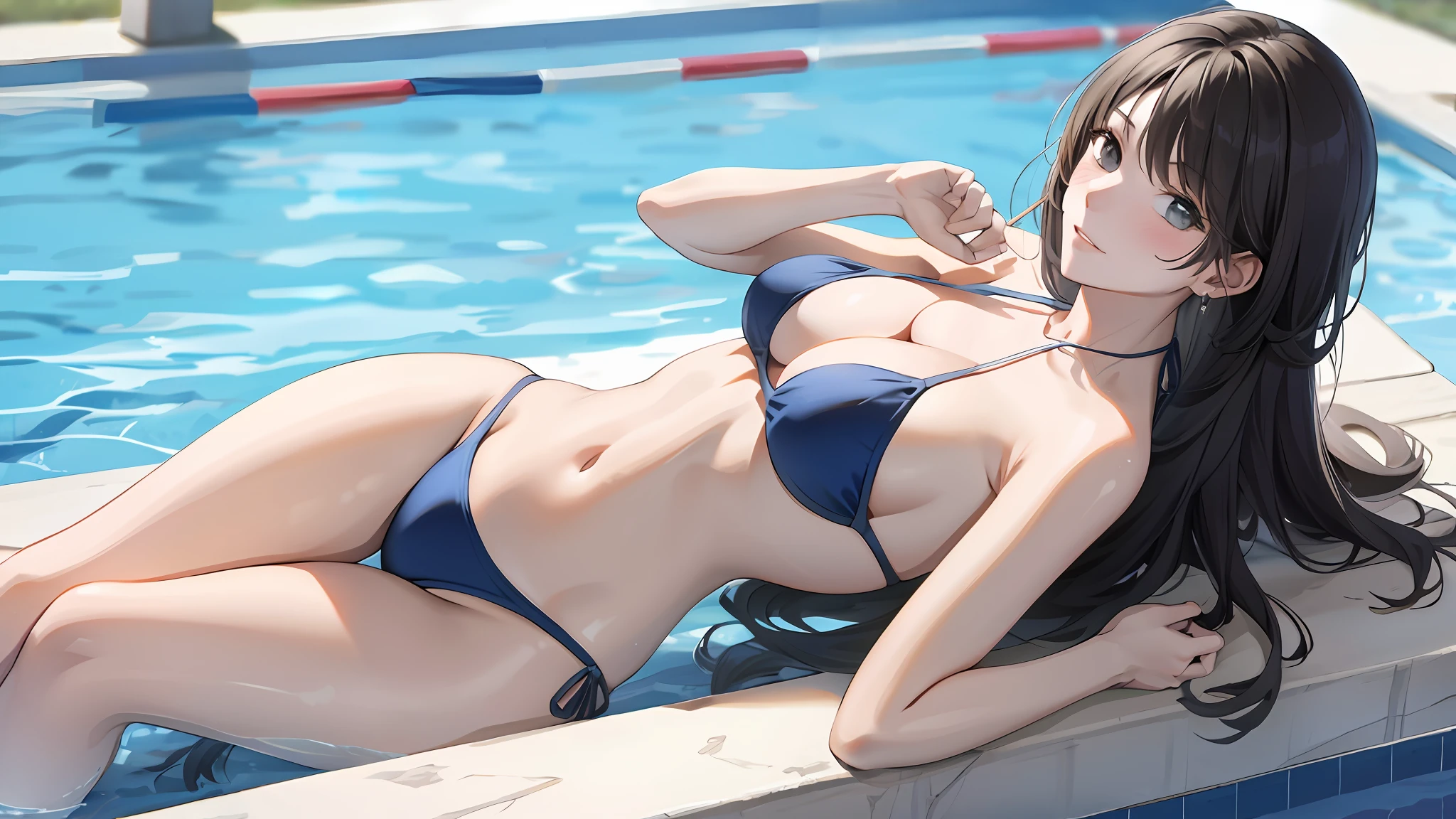 1  girl,bikini,pool, solo
