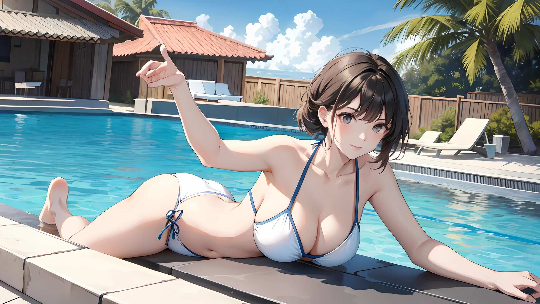 1  girl,bikini,pool, solo