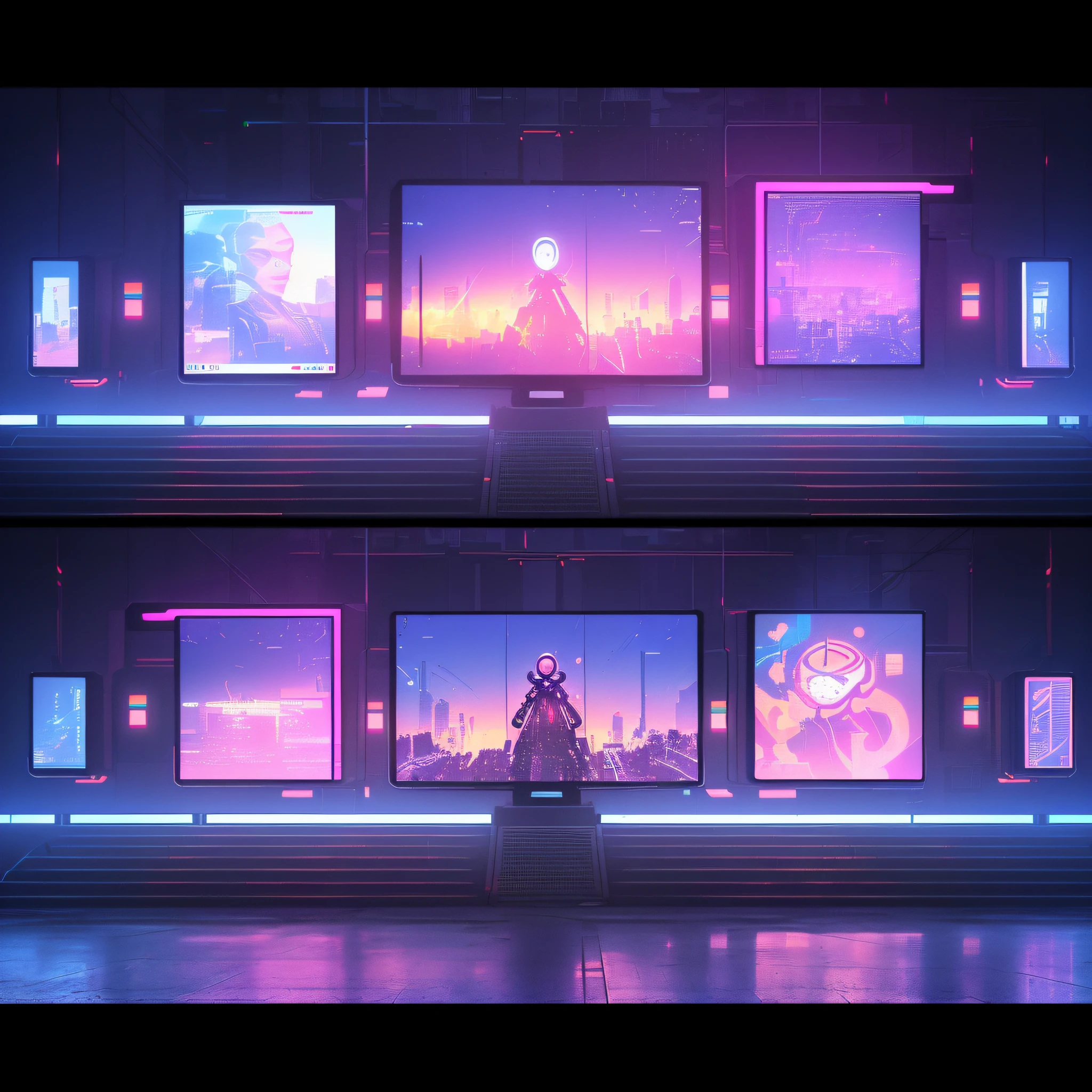 Ad big screen, Arstation and Beeple height, futuristic art style, Artgem and Beeple masterpieces, Beeple colors, cyberpunk art style, cyberpunk vibe, Beeple's style mix, 4 K resolution concept art, fantastic color cyberpunk colors, 4 K concept art, 4K concept art, detail and more
