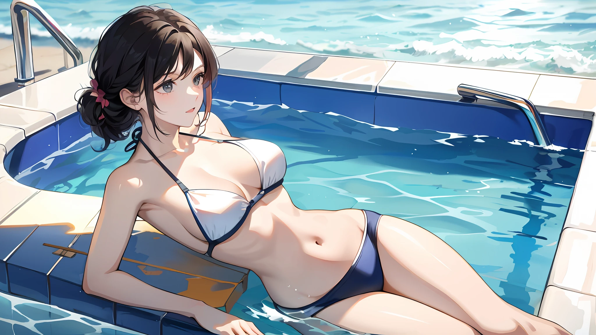 1 girl,bikini,pool, solo