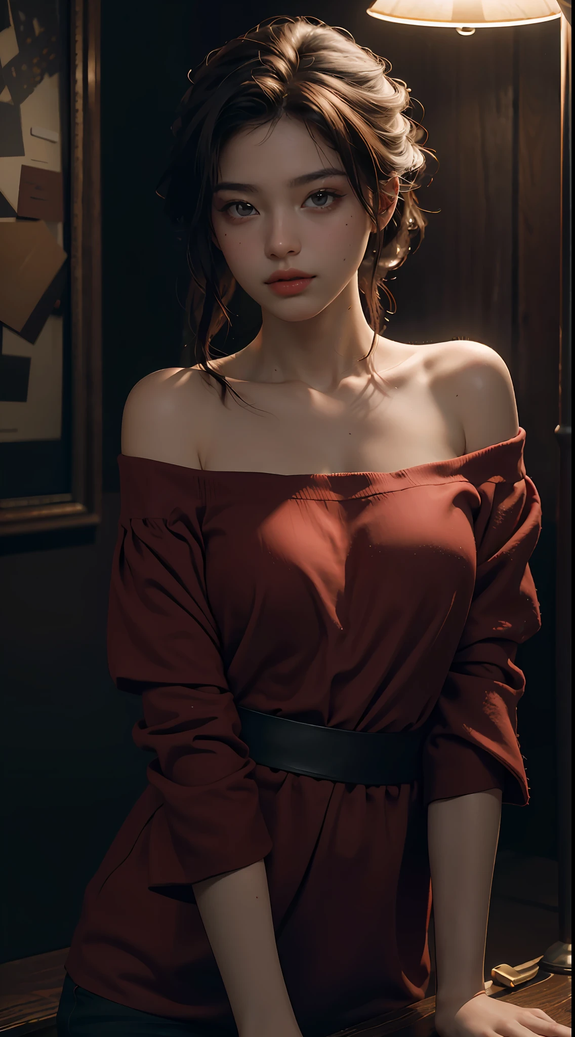 Best quality, masterpiece, ultra high res, (photorealistic:1.4), raw photo, 1girl, off shoulder, cinematic lighting