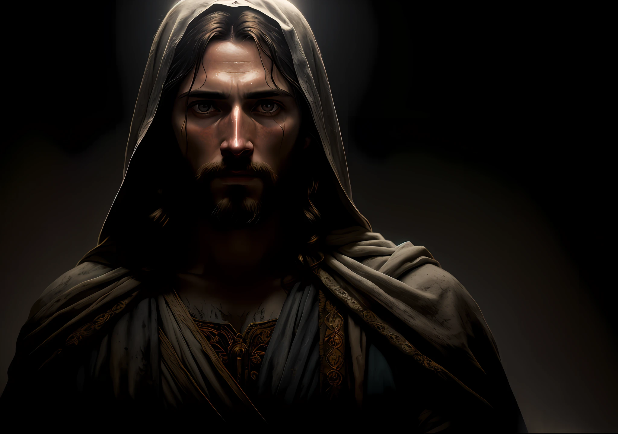 JESUS CHRIST DARK PHOTO: realistic epic, soft cinematic portrait, adobe lightroom, photographic lab, highly detailed, faded, (neutral colors: 1.2), (hdr: 1.4) , (soft colors:1.2), hyperdetailed, (artstation:1.4), cinematic, warm lights, dramatic light, (intricate details:1.1), complex background, (rutkowski:0.66), (blue and orange:0.4)