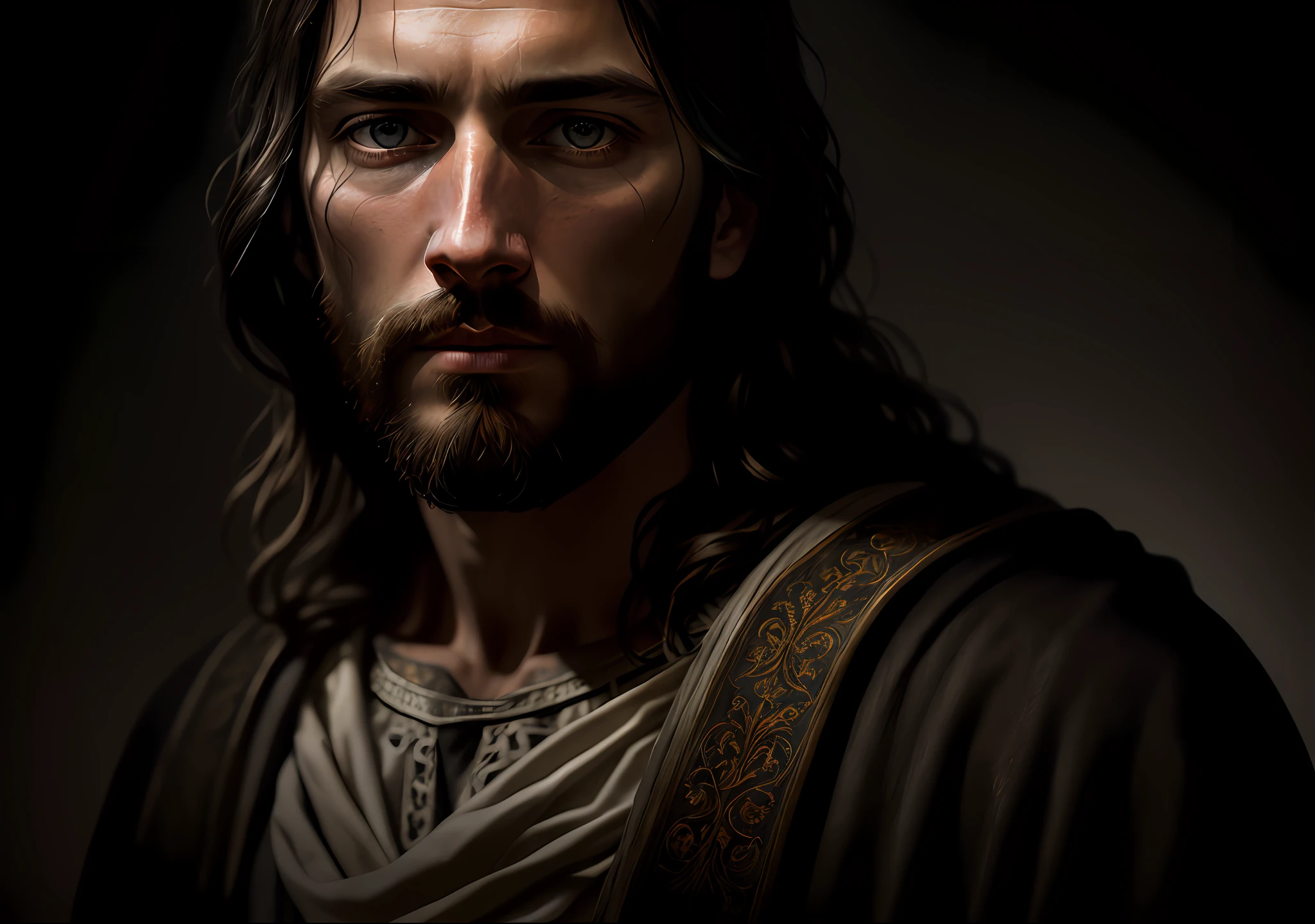 JESUS CHRIST DARK PHOTO: realistic epic, soft cinematic portrait, adobe lightroom, photographic lab, highly detailed, faded, (neutral colors: 1.2), (hdr: 1.4) , (soft colors:1.2), hyperdetailed, (artstation:1.4), cinematic, warm lights, dramatic light, (intricate details:1.1), complex background, (rutkowski:0.66), (blue and orange:0.4)