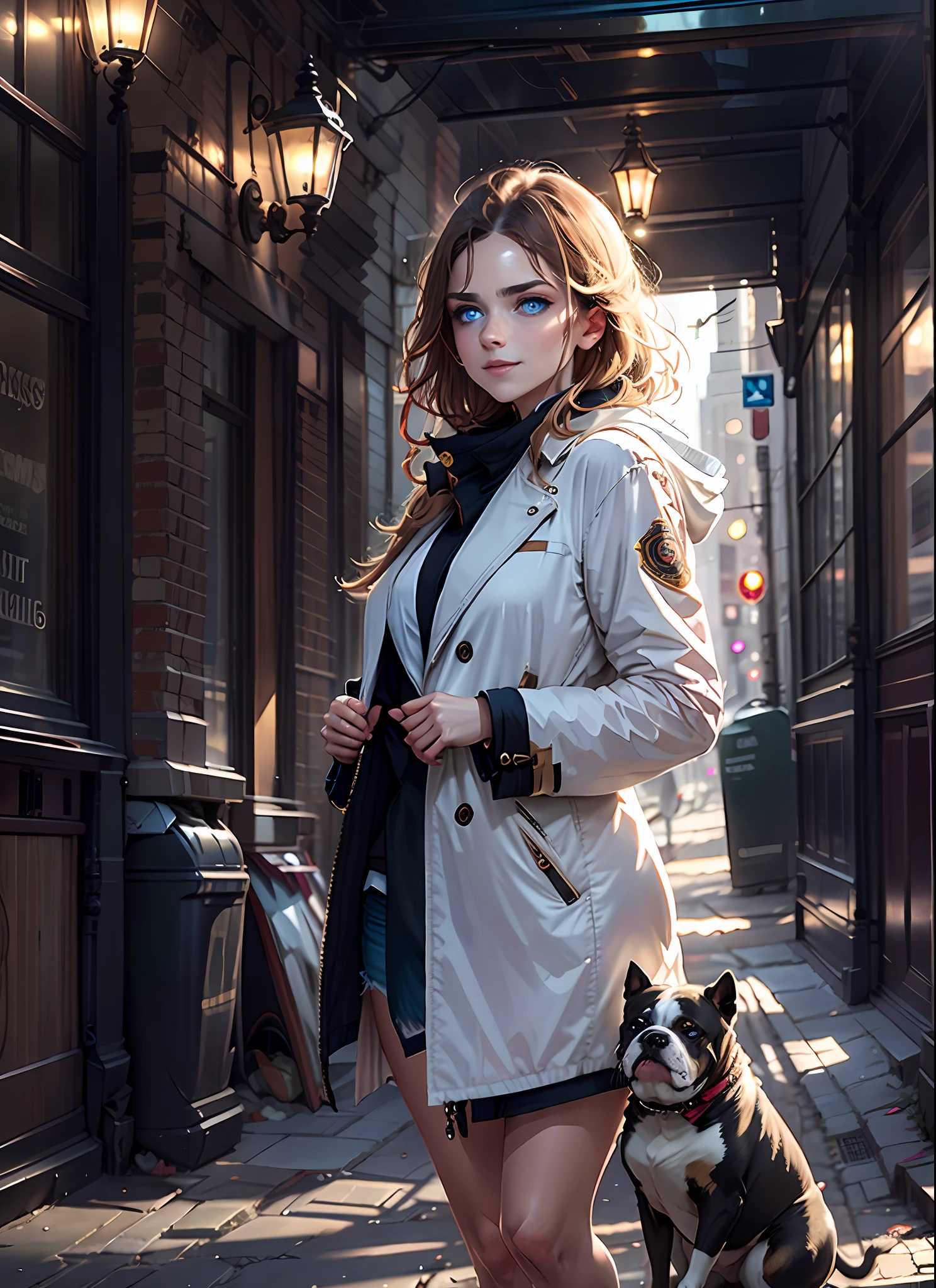 intricate details,((cinematic light)),
1girl play with pets on the street,
BREAK
Nova,solo,a \(girl\) with white coat,
BREAK
pets \(calico cats\),
BREAK
pet \(1bulldog\)