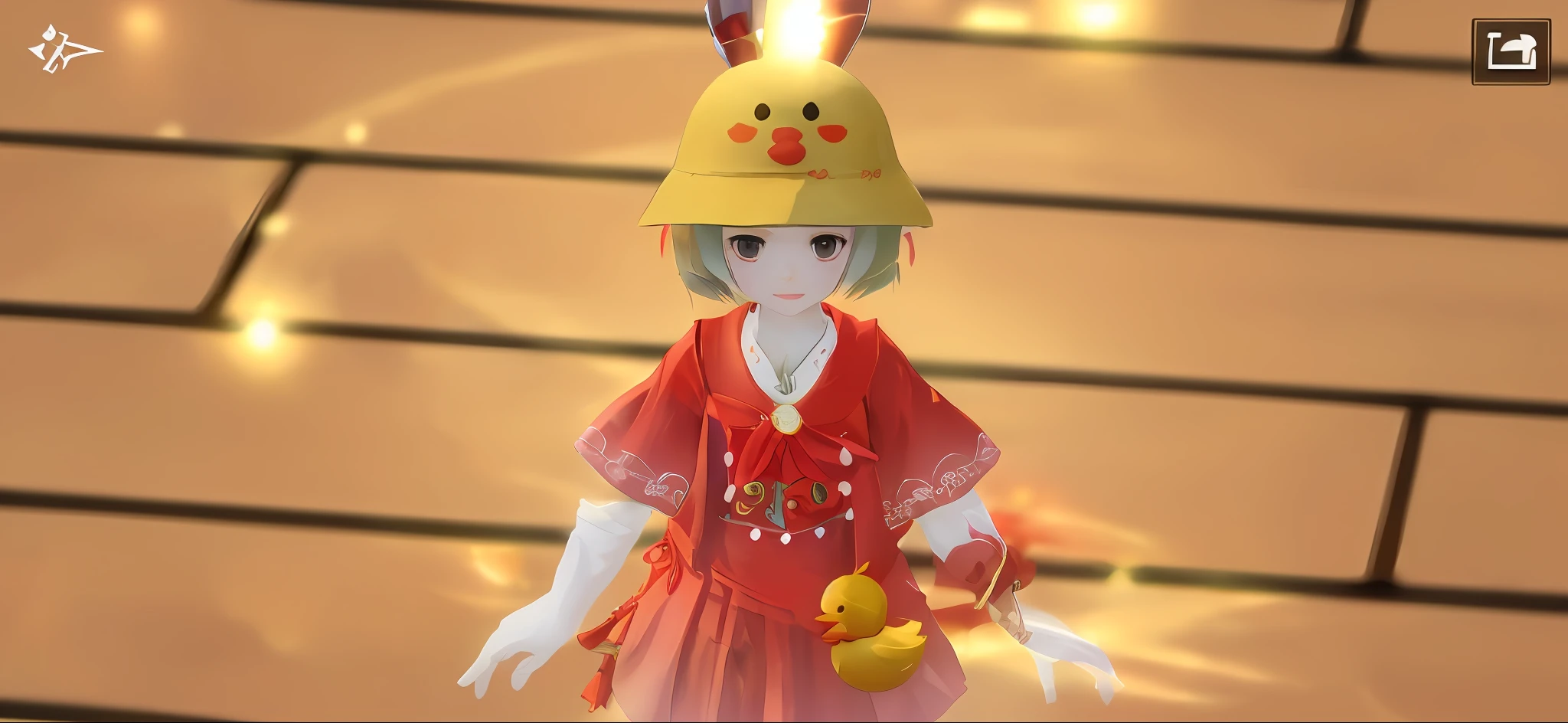 (Cute 3D Anime Girl: 1.3, Maple Story: 1.2, Reimu Hakurei, Little Loli Girl, Anime Style, Final Fantasy 14:1.1, Celebration Costume, Fantasy Costume, Chinese Style, Hat, With Duck: 0.9, Moon Theme Costume, Loli, Rin: 0.8), close-up characters