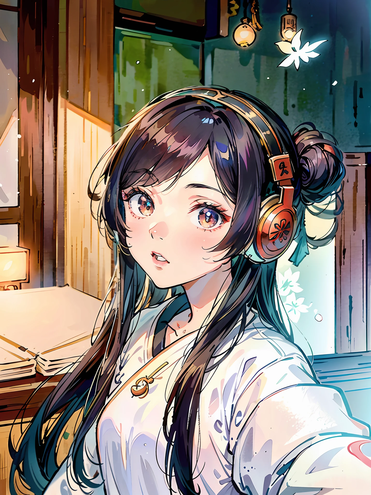 arafed asian woman with headphones and a white sweatshirt, xintong chen, wenfei ye, li zixin, qifeng lin, xision wu, yun ling, with cute - fine - face, tzuyu from twice, chengyou liu, ruan jia beautiful!, 19-year-old girl, 8k selfie photograph, cai xukun
