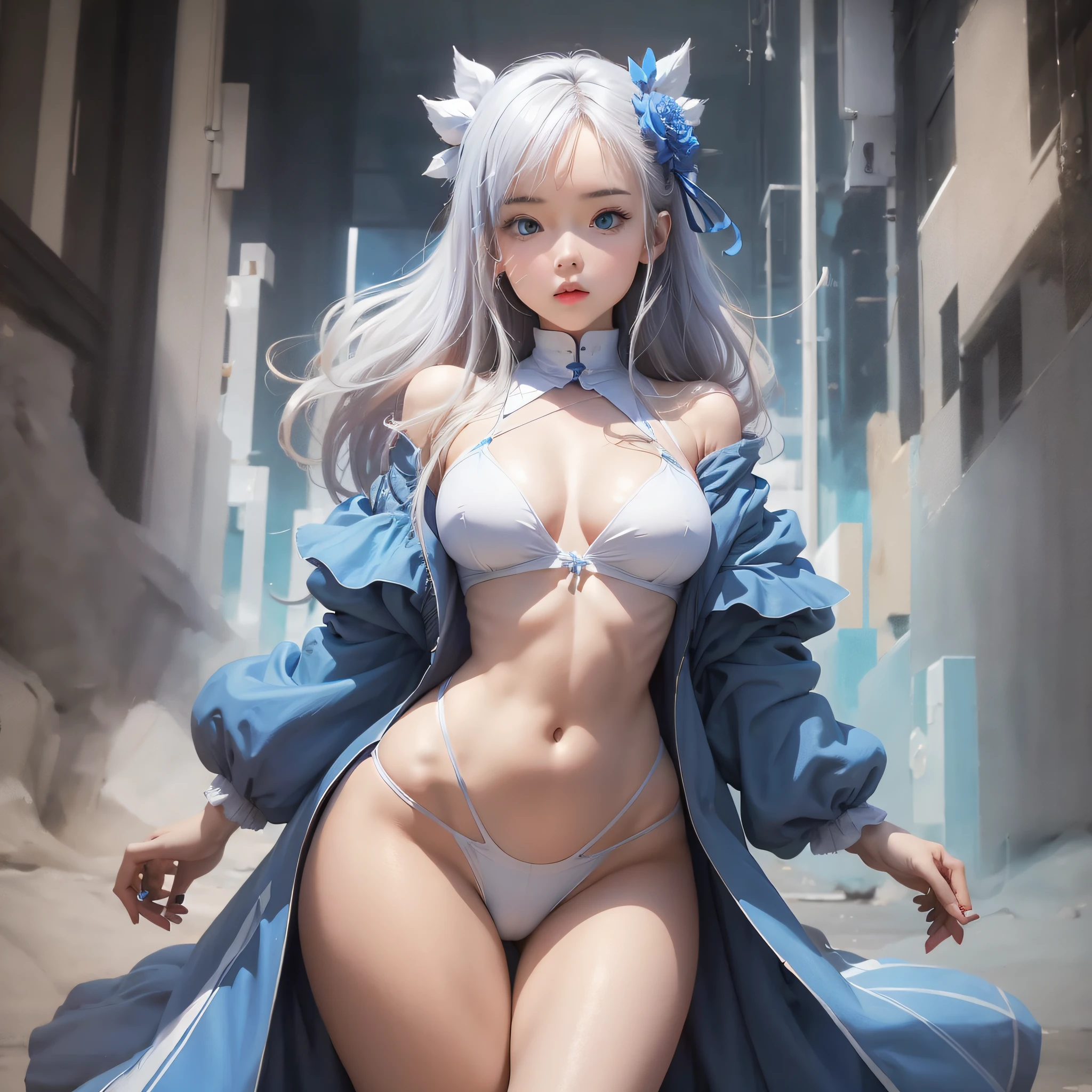 Girl, perfect proportions, white, blue, realistic --auto --s2