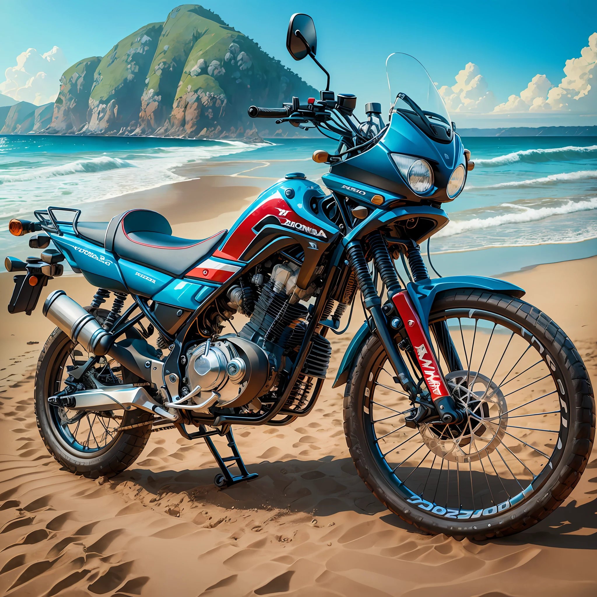 Honda XRE 300 model road bike, beach scenery --auto --s2