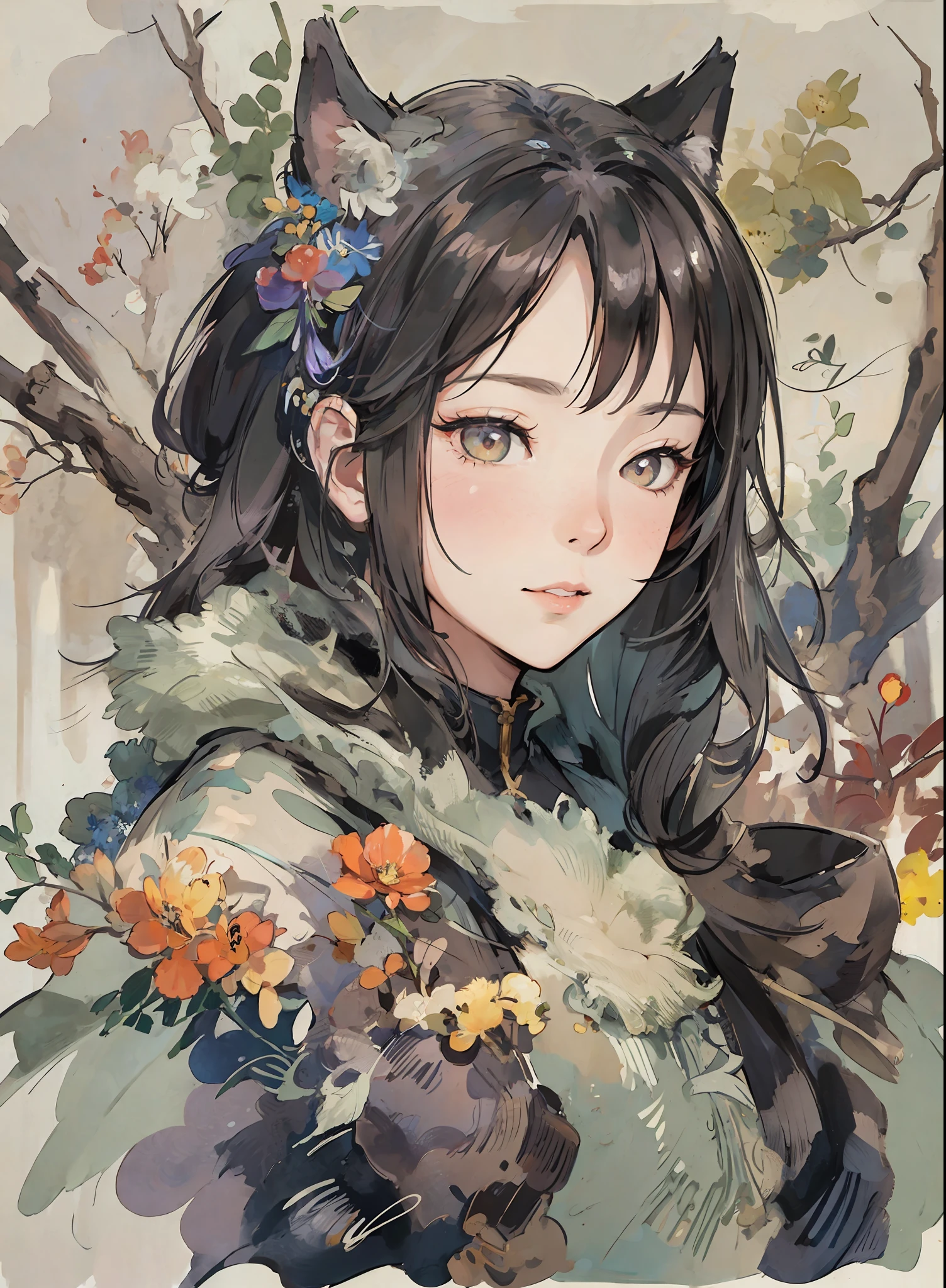 there are two pictures of a woman with an umbrella and a cat, artwork in the style of guweiz, guweiz, beautiful character painting, guweiz on artstation pixiv, guweiz on pixiv artstation, stunning anime face portrait, beautiful digital artwork, wlop rossdraws, detailed digital anime art, guweiz masterpiece
