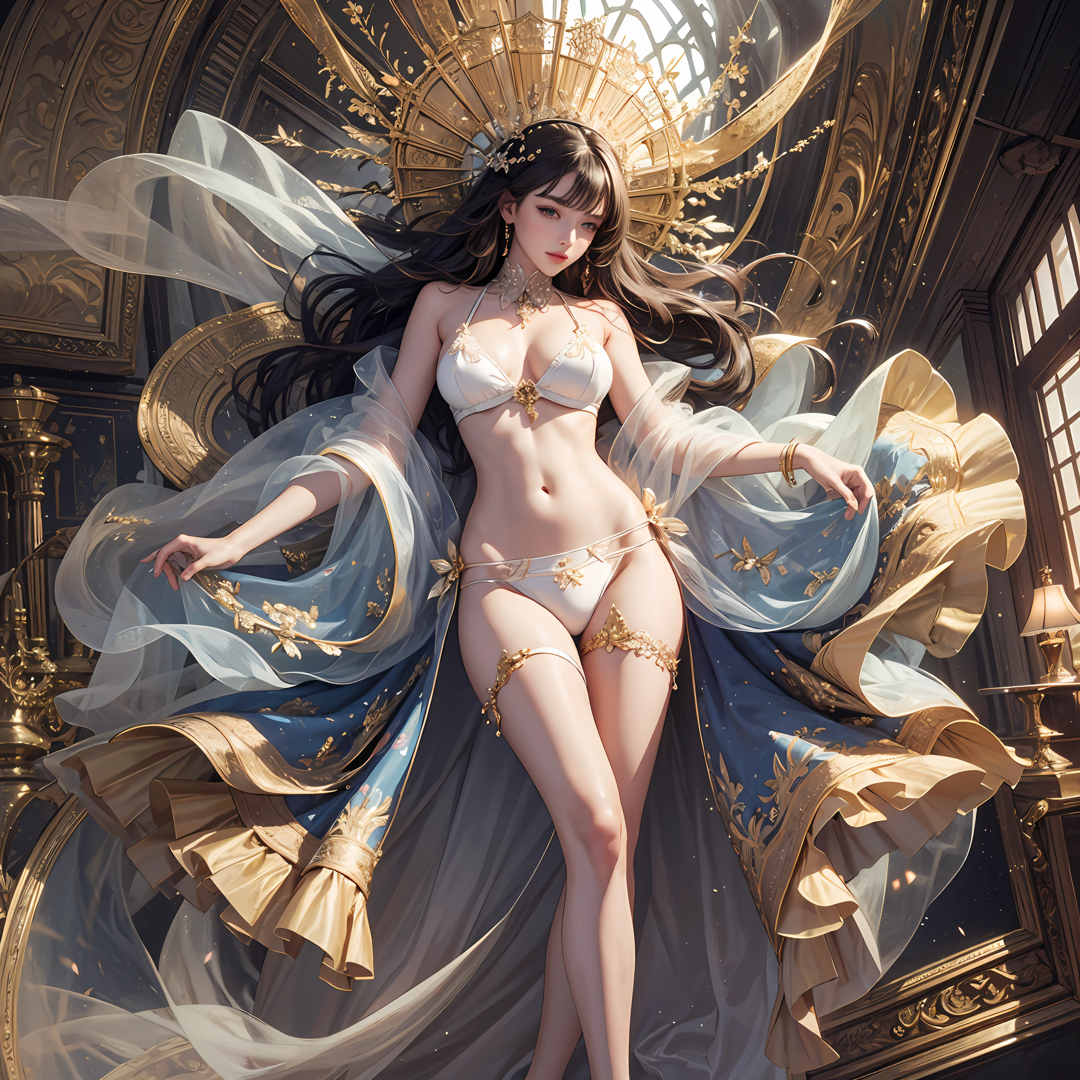 Best quality, masterpiece, illustration, very delicate and beautiful, very detailed, CG, unified, 8k wallpaper, ridiculous, huge file size, very wide lens, soft light, contre_jour, in the office, 1girl, solo, ????, ??????, cute, light smile, long hair, bangs, lipstick, long eyelashes, beautiful delicate eyes, mid-?????, long legs, beautiful legs, high heels, standing, full body, Fujifilm X-T3 photo, --auto --s2